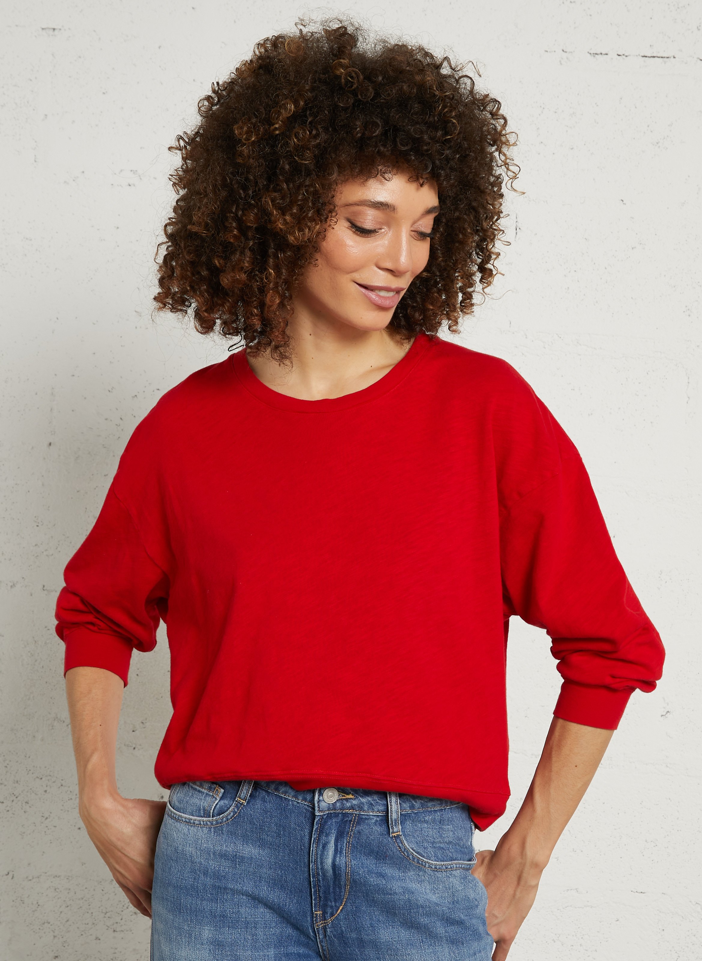 Tee-shirt droit col rond en coton AMERICAN VINTAGE Rouge