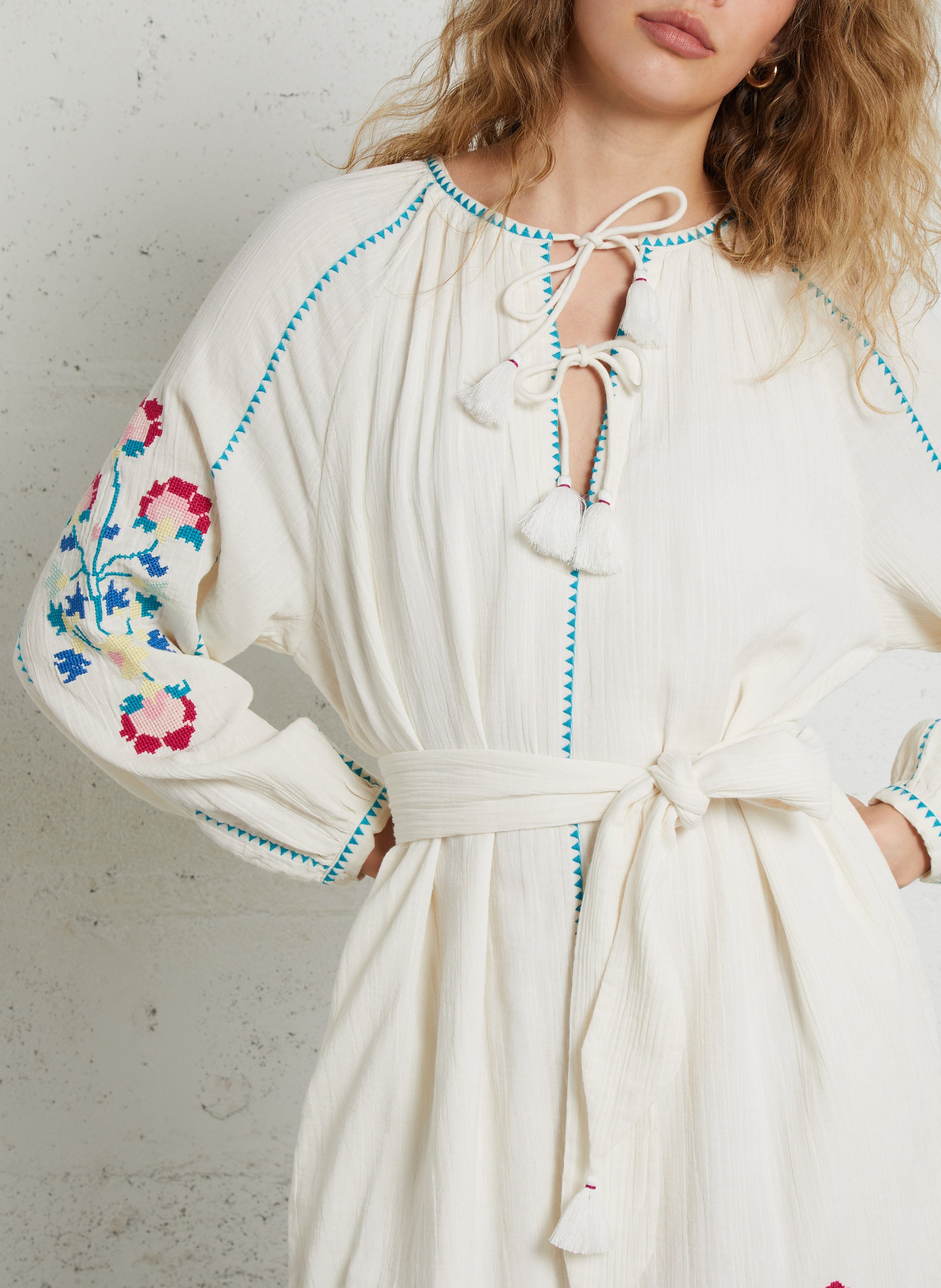 Embroidered organic cotton midi dress LOUISE MISHA White