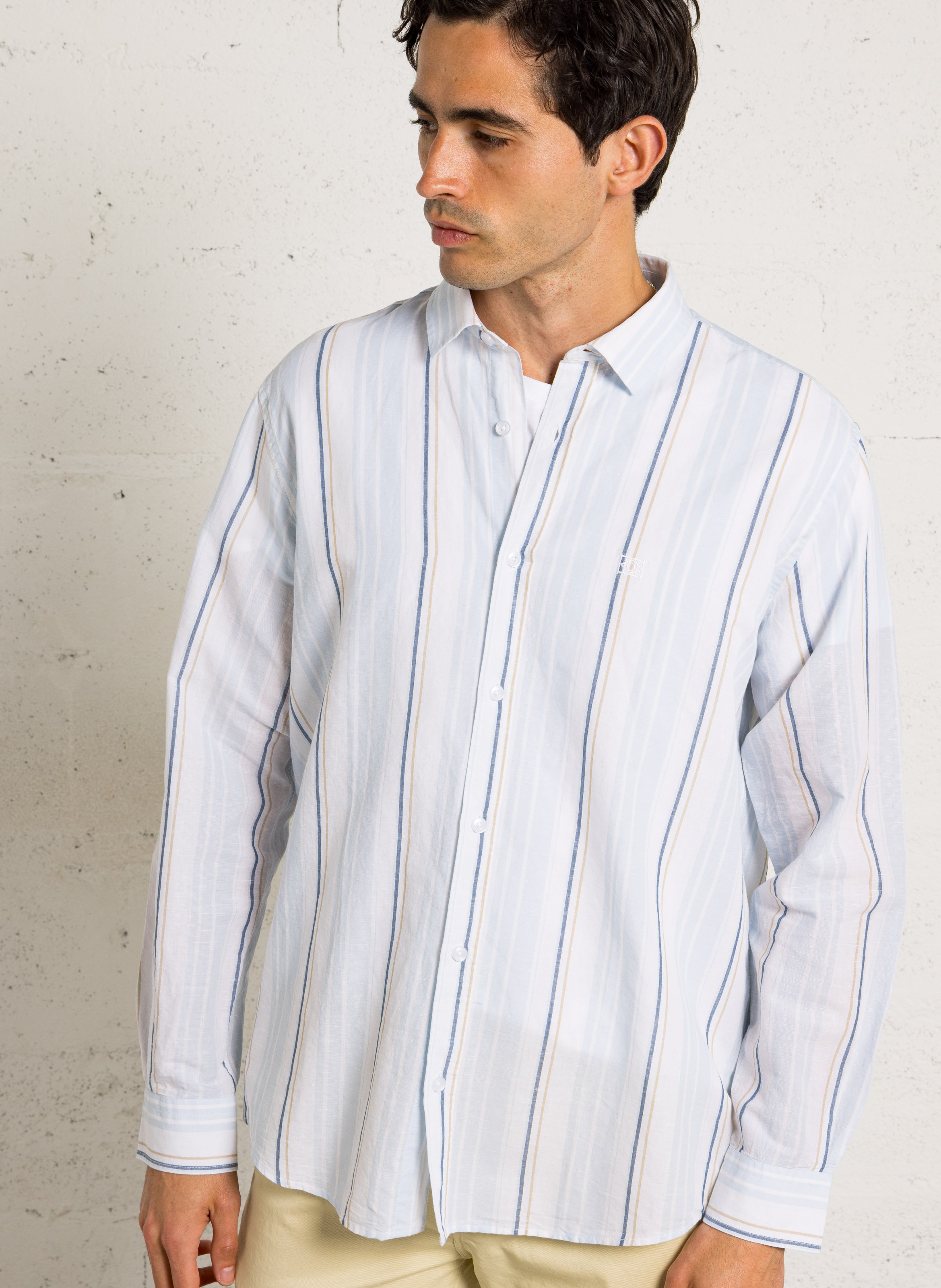 Oversized classic collar shirt in striped cotton and linen blend ARMOR LUX White