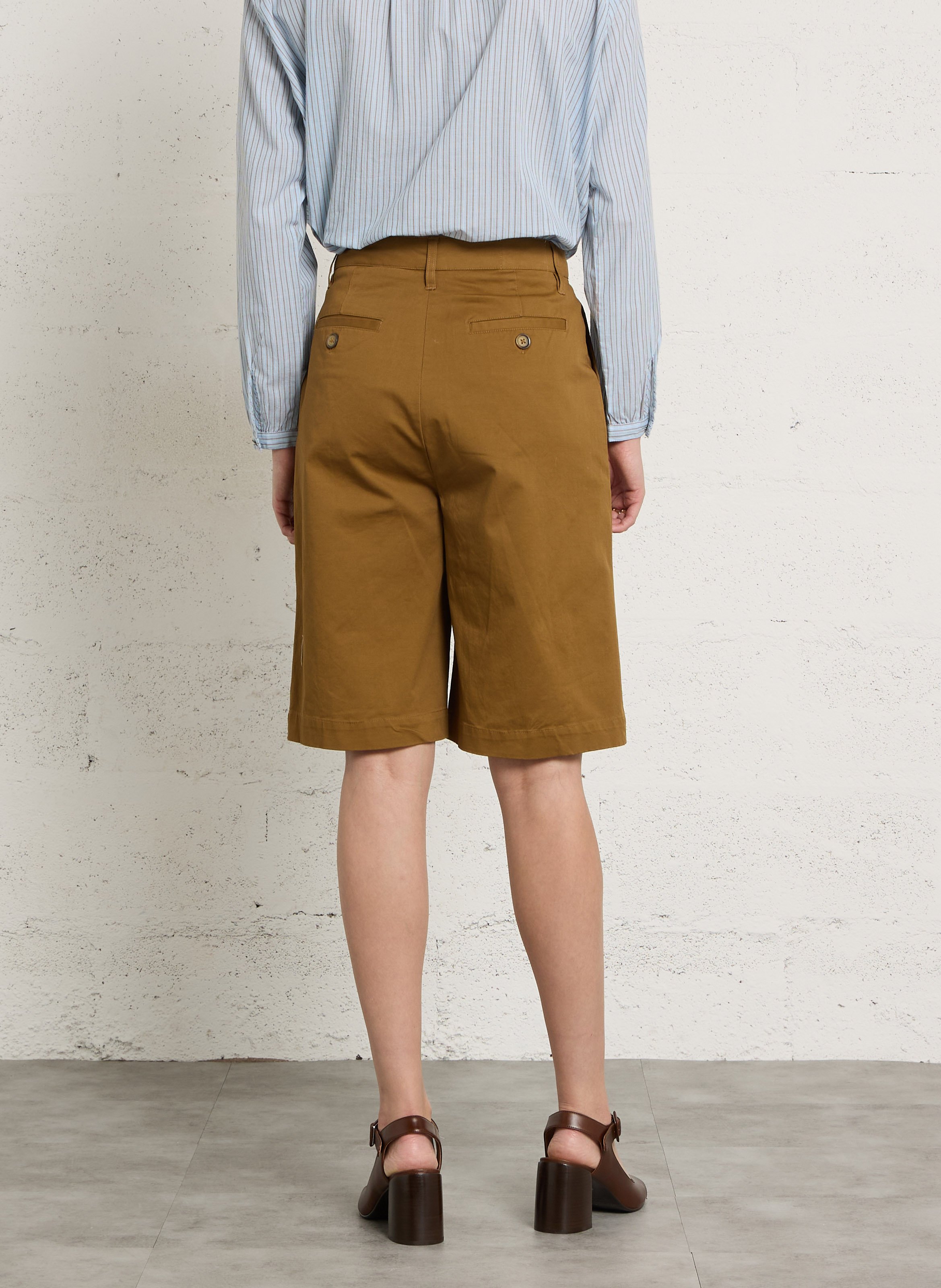 Straight-leg cotton-blend Bermuda shorts LEON & HARPER Brown