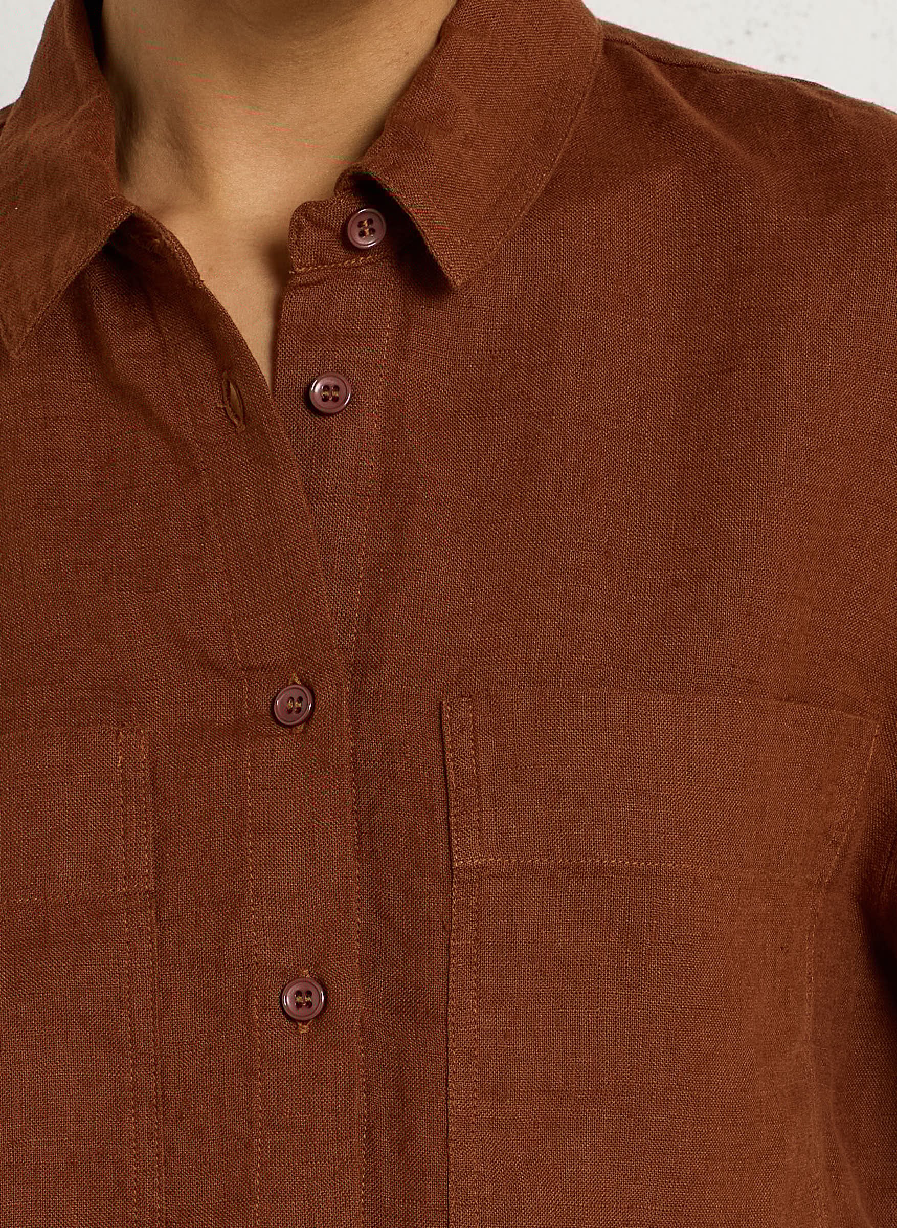 Straight-fit, linnen overhemd DES PETITS HAUTS Bruin