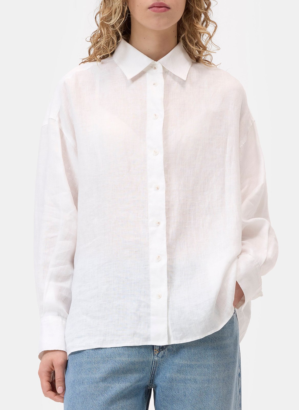 Straight linen shirt with classic collar CLOSED White