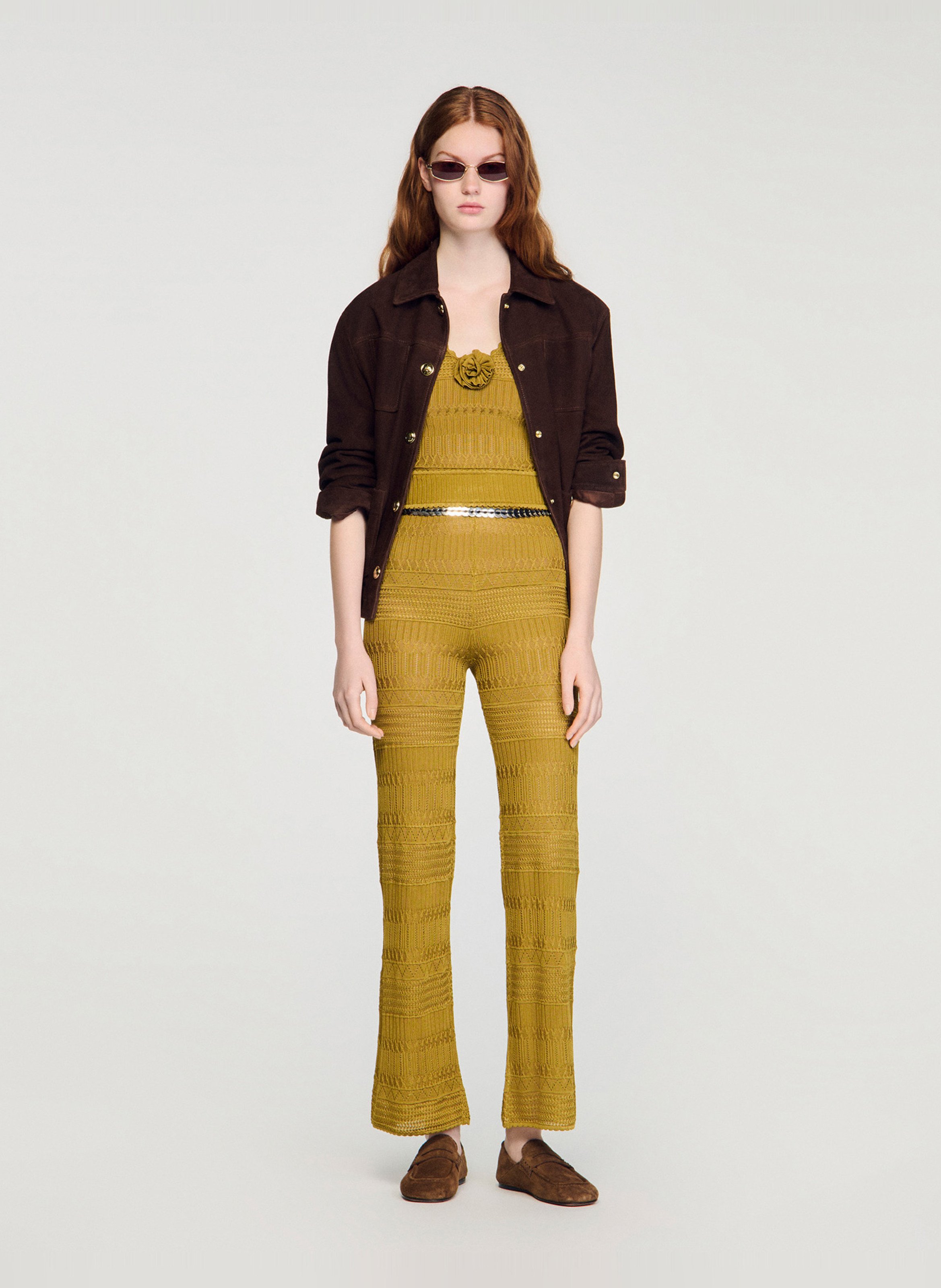 Pantalon en maille évasé SANDRO Vert