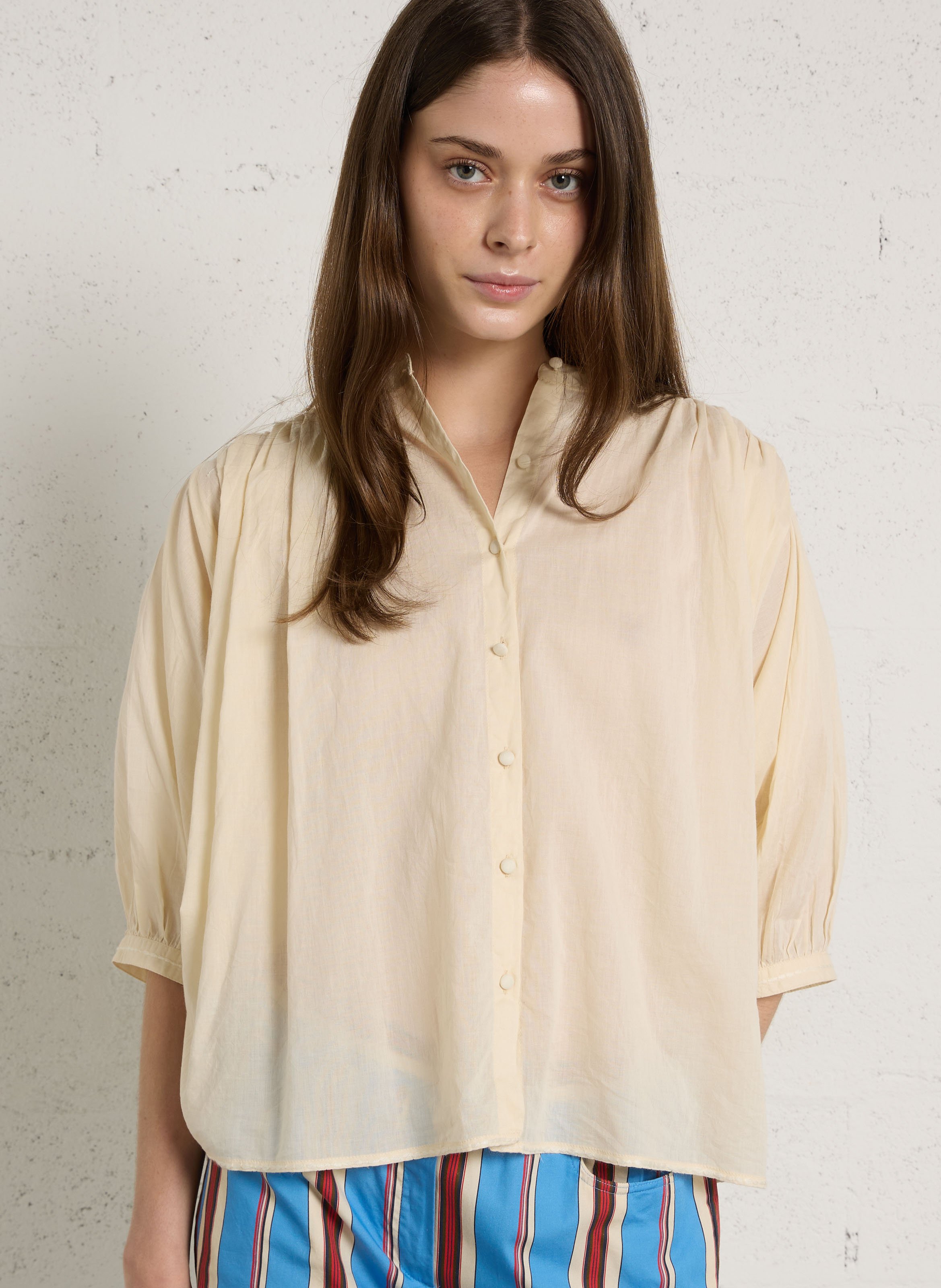Loose-fit cotton shirt with mandarin collar DIEGA Beige