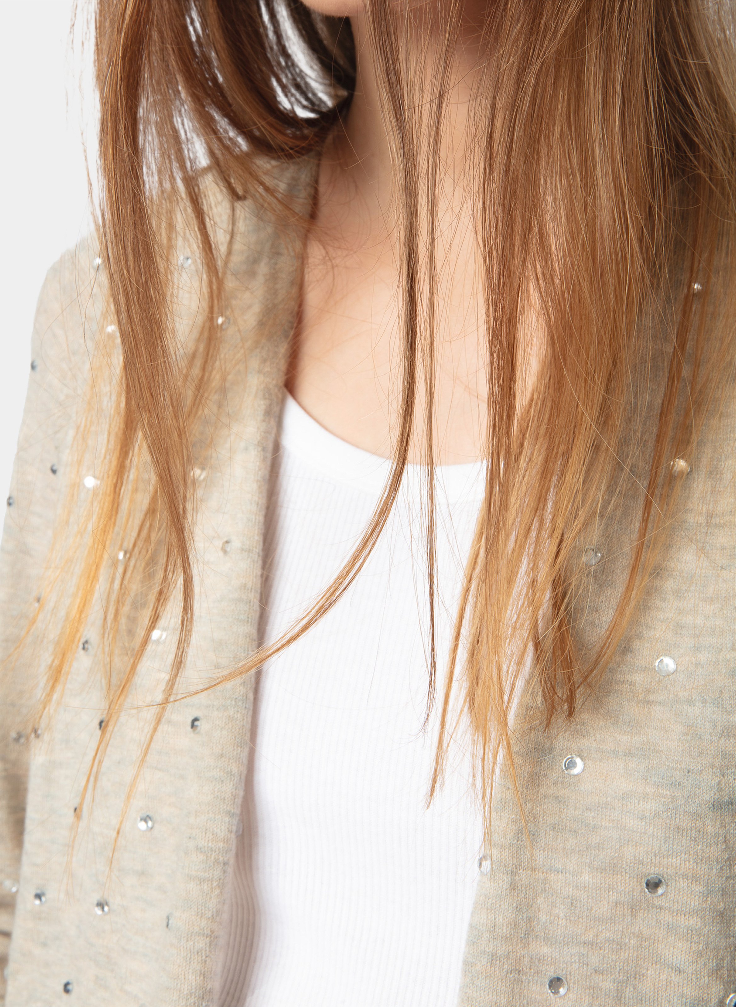 Cardigan à strass en cachemire ZADIG&VOLTAIRE Beige