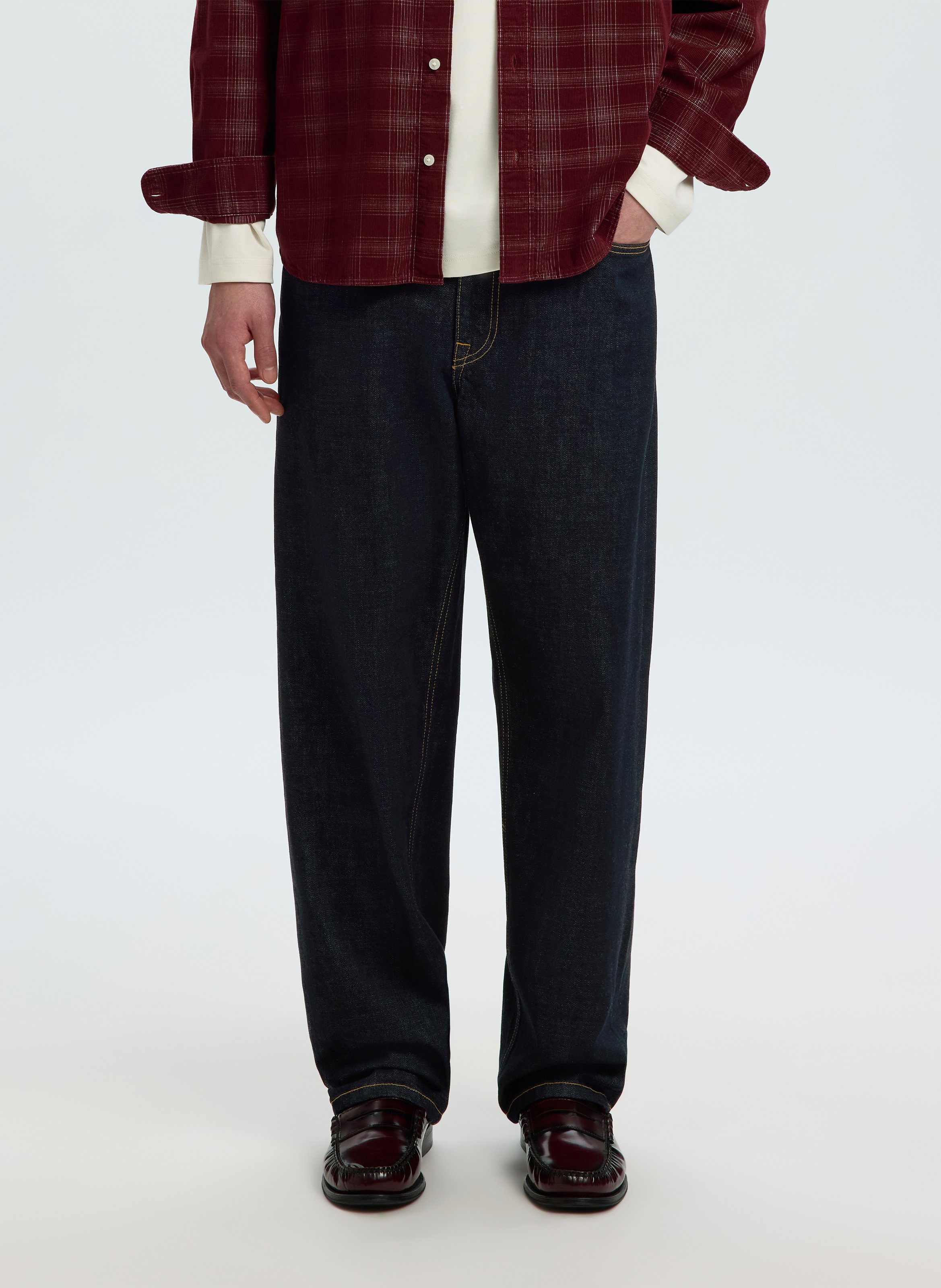 Jean droit large en coton SELECTED Bleu