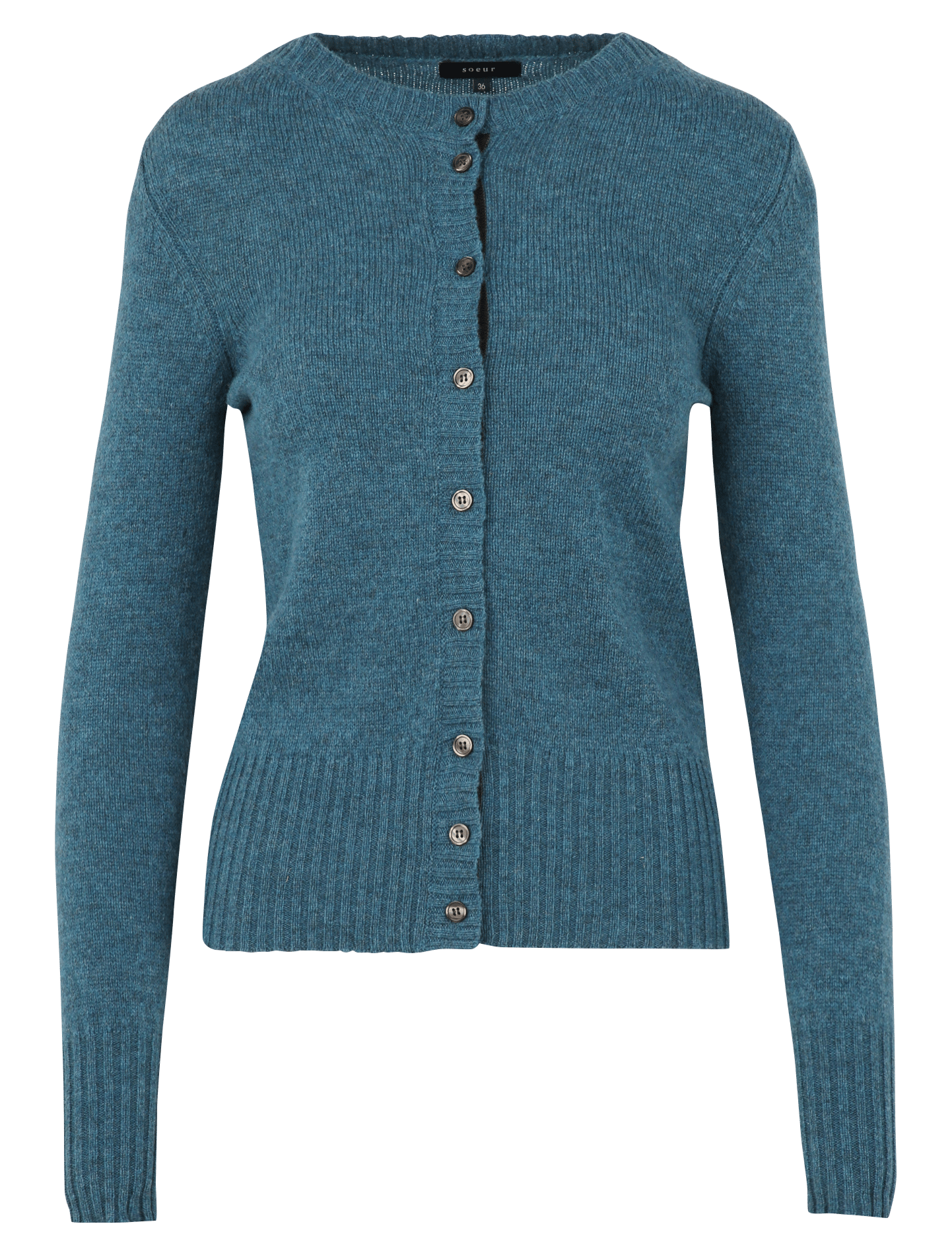 Straight round-neck wool cardigan SOEUR Blue