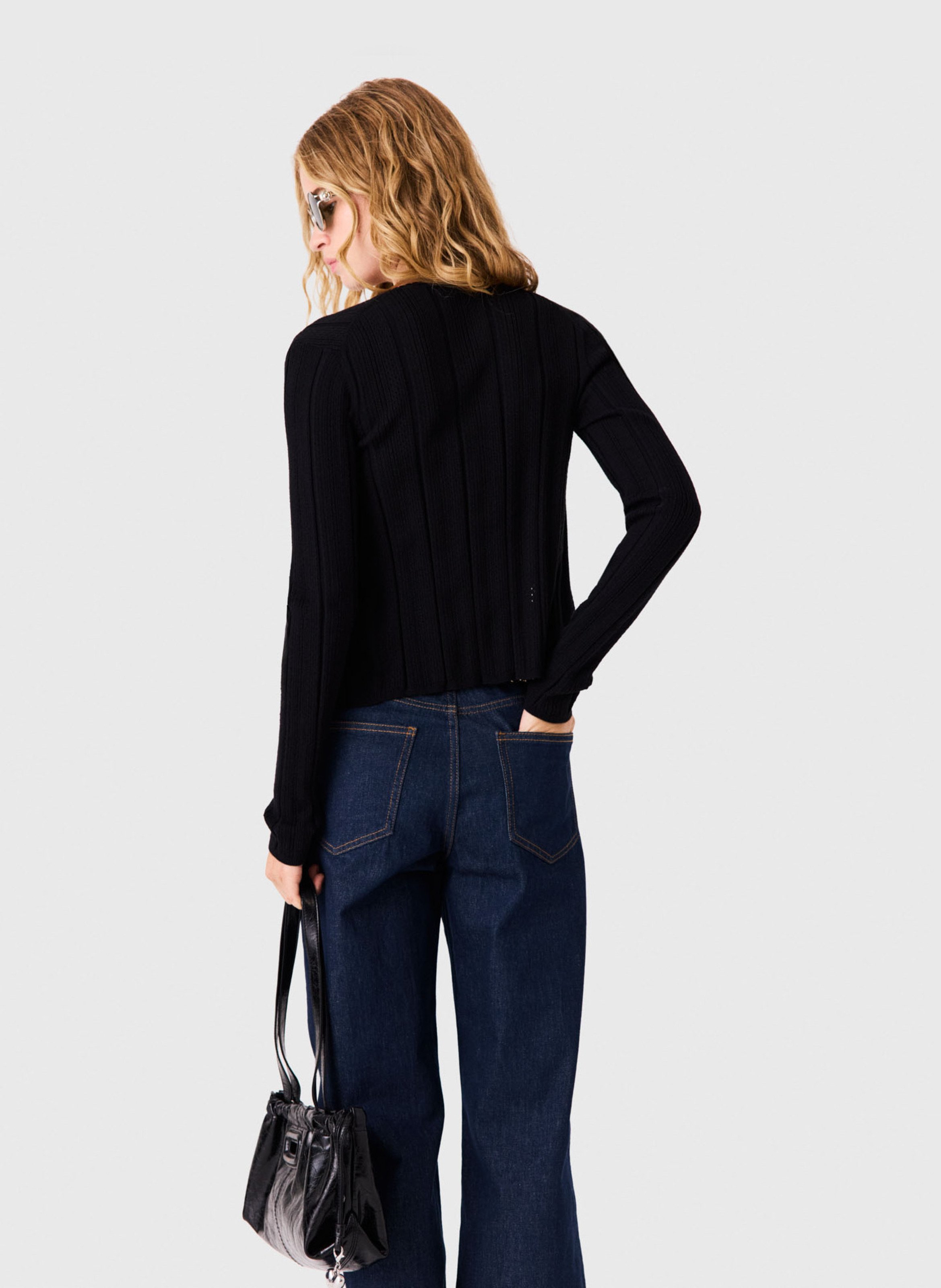 2-in-1 effen katoenmix vest MAJE Zwart