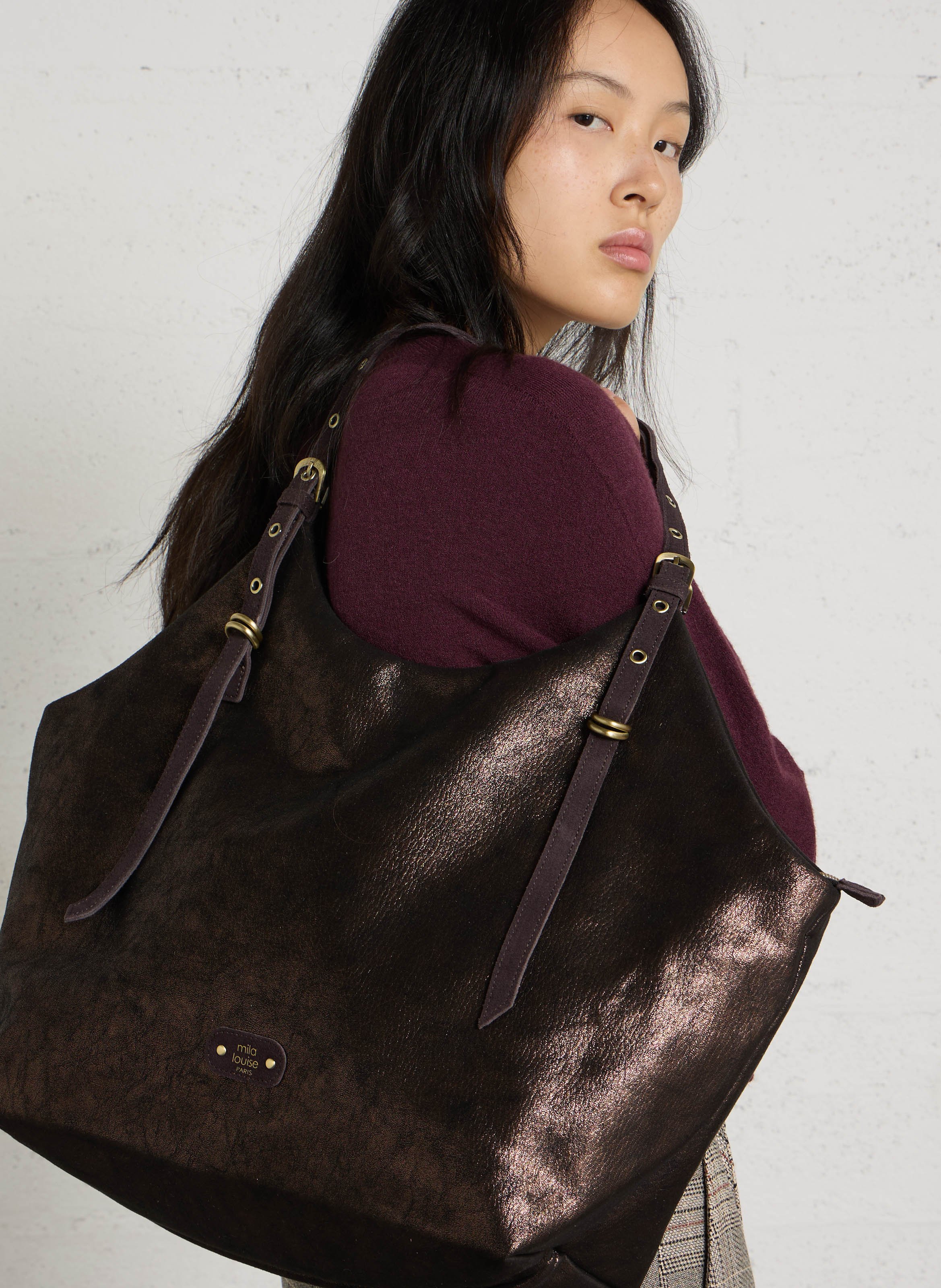 Shopper van gemengd leer MILA LOUISE Bruin