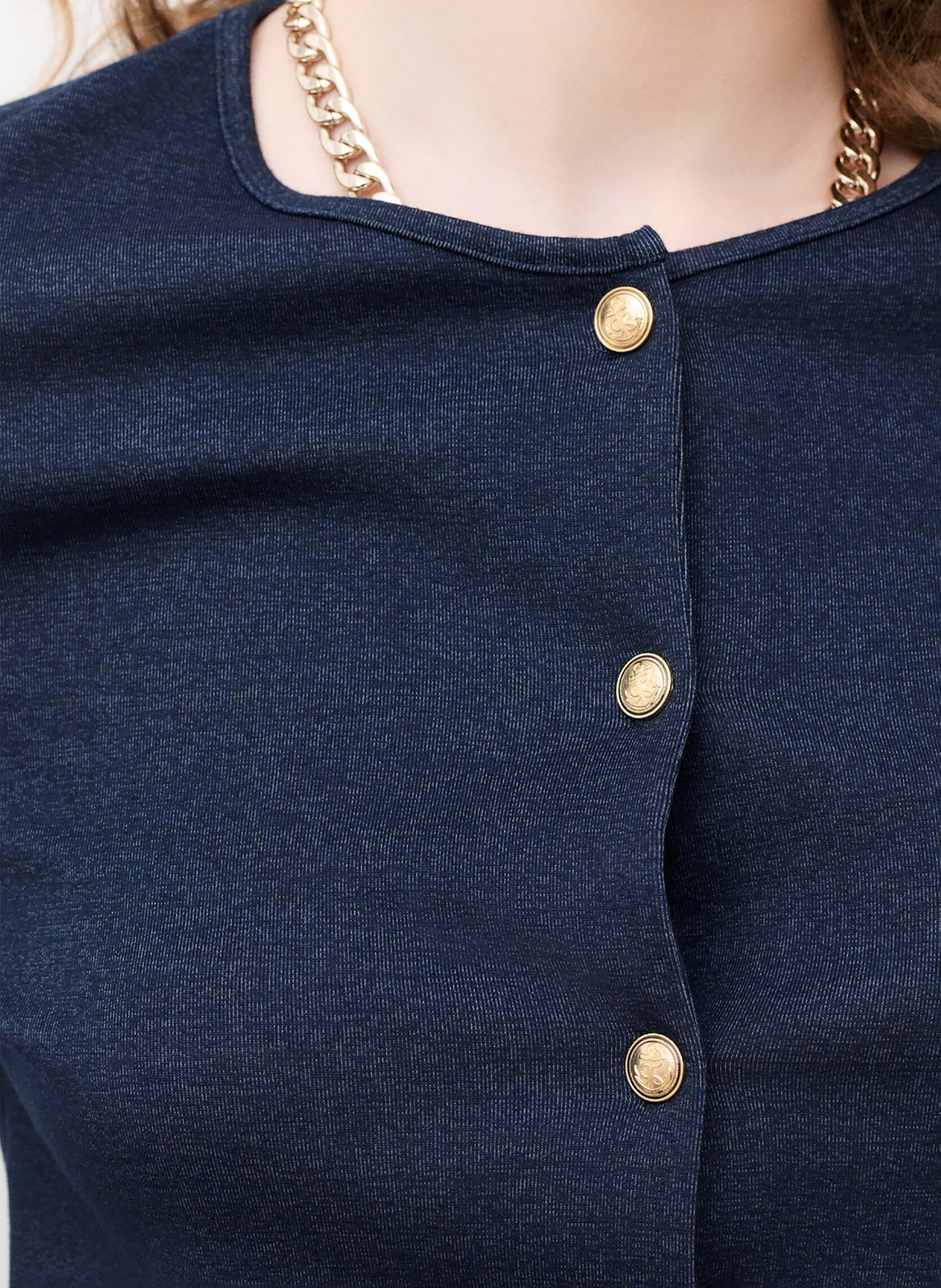 Gilet droit col rond en coton mélangé CAROLL Bleu