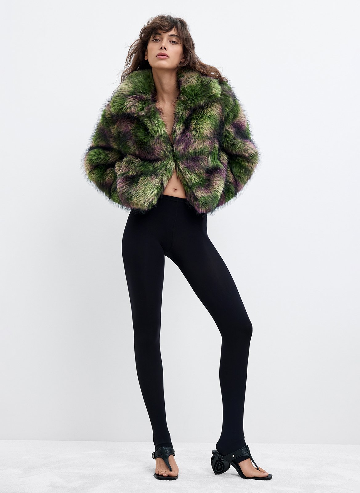 Faux fur coat with classic collar DESIGUAL Green