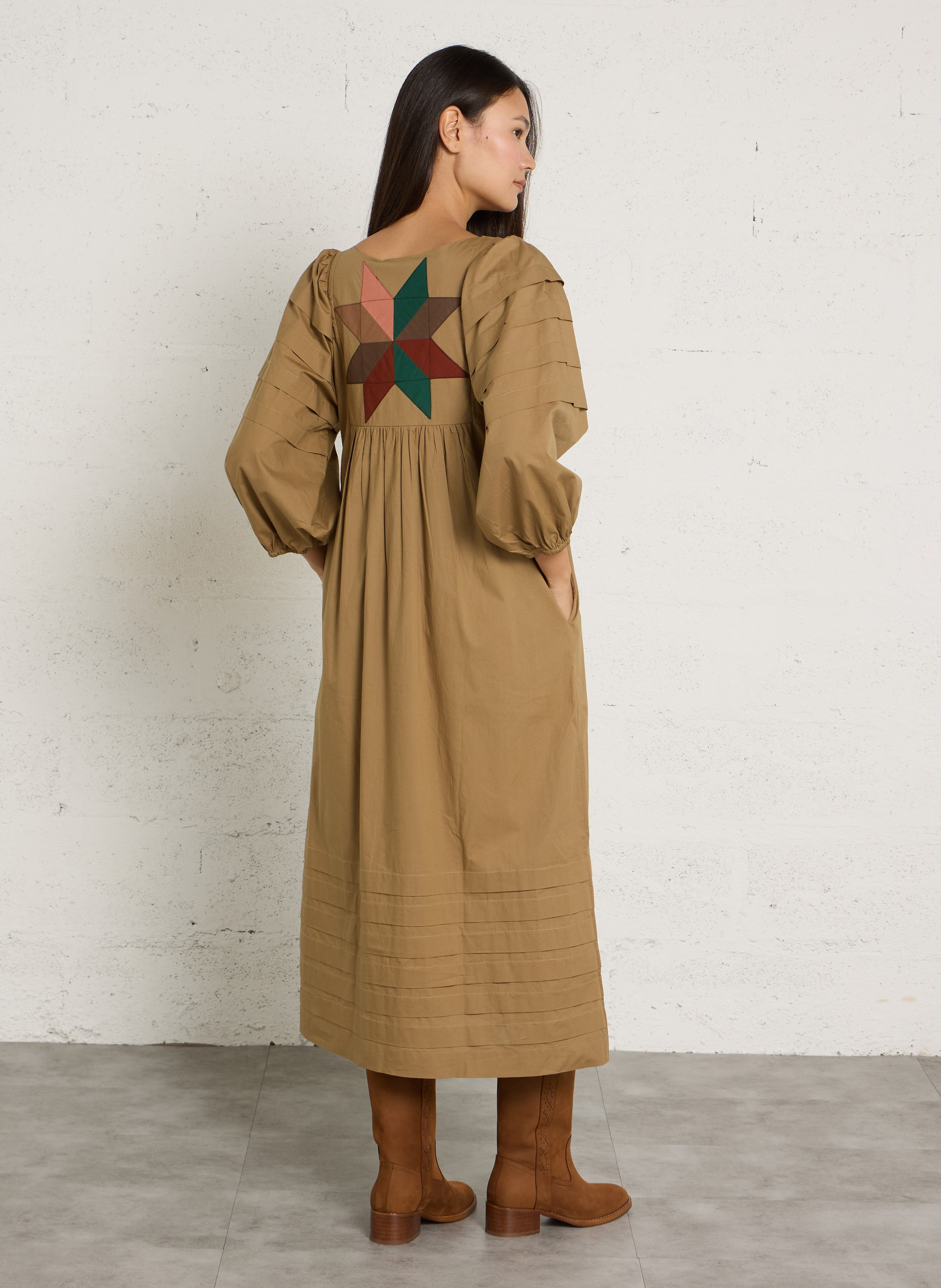 Midi-Kleid mit Puffärmeln aus Baumwolle LEON & HARPER Beige