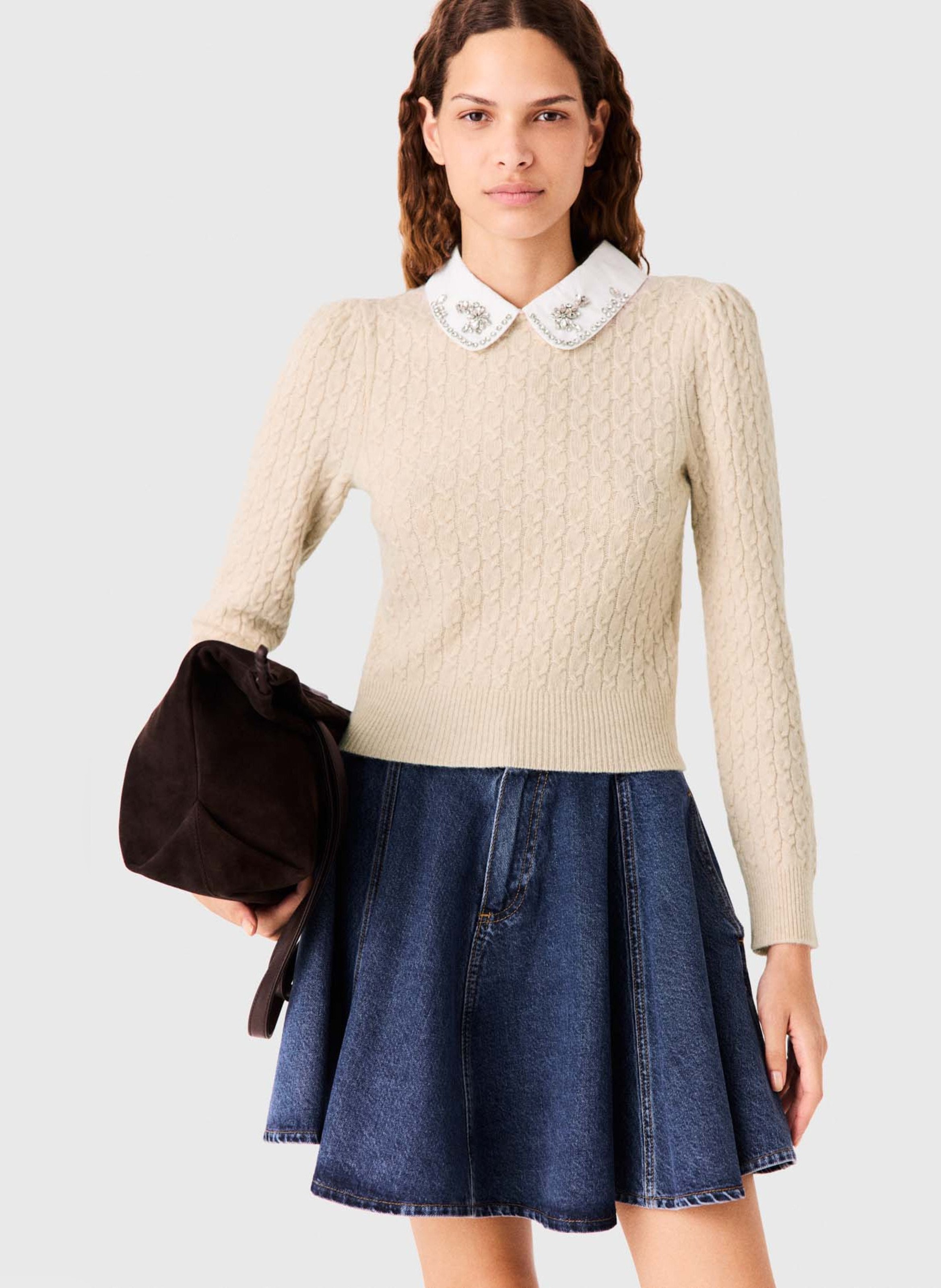 Pull col claudine en laine mélangée MAJE Beige