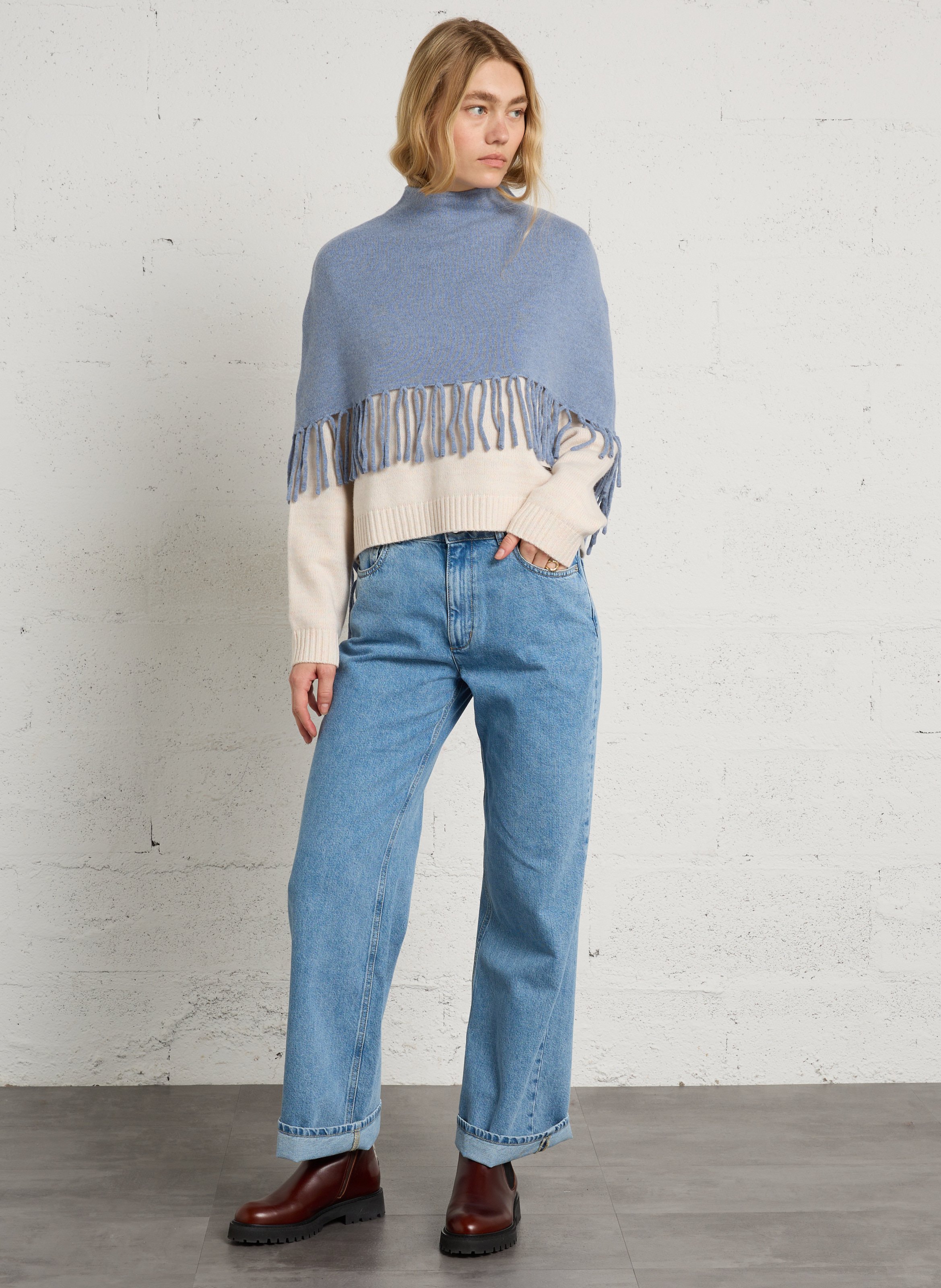 Poncho en laine BERENICE Bleu