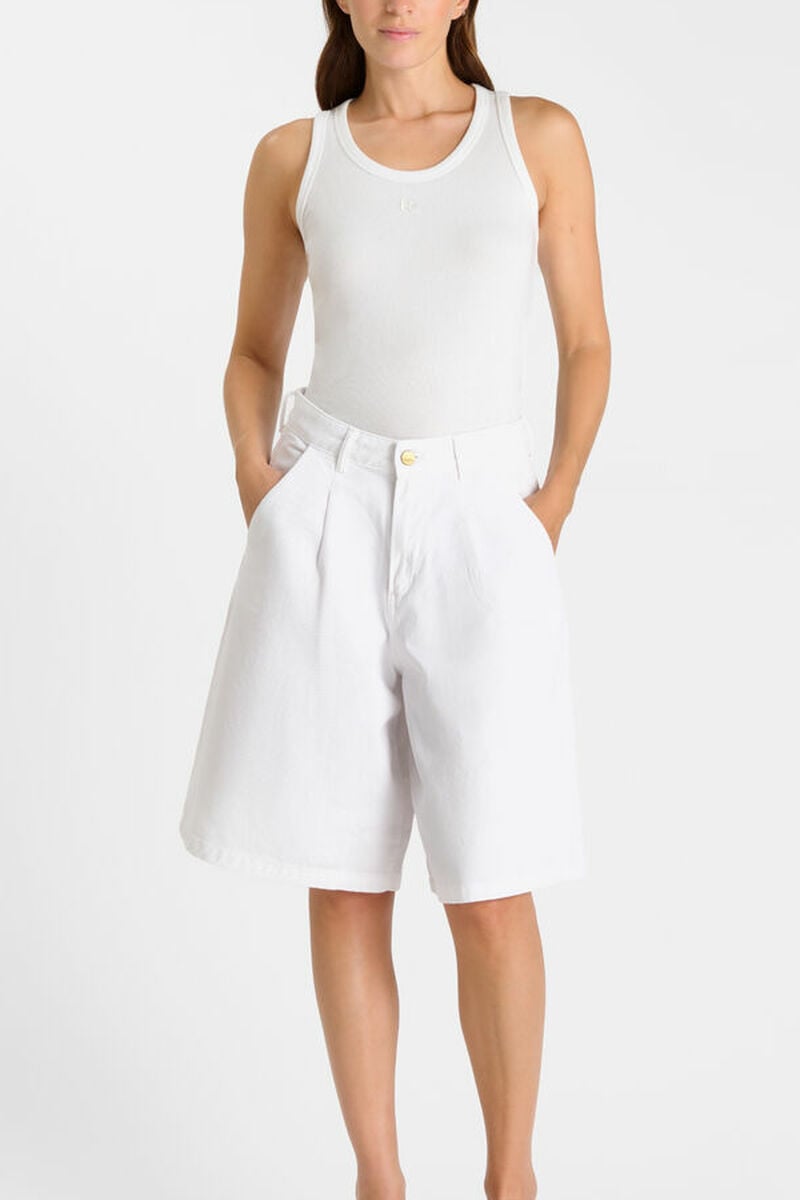 High-waisted zip-front denim Bermuda shorts LE TEMPS DES CERISES White