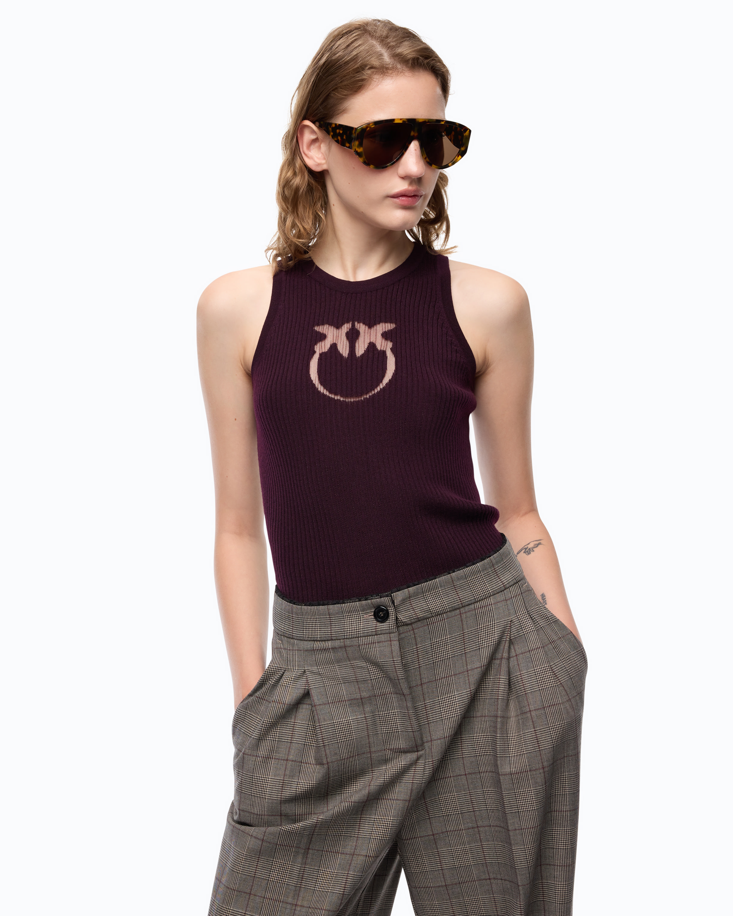 Ribbed top with transparent Love Birds logo PINKO Purple