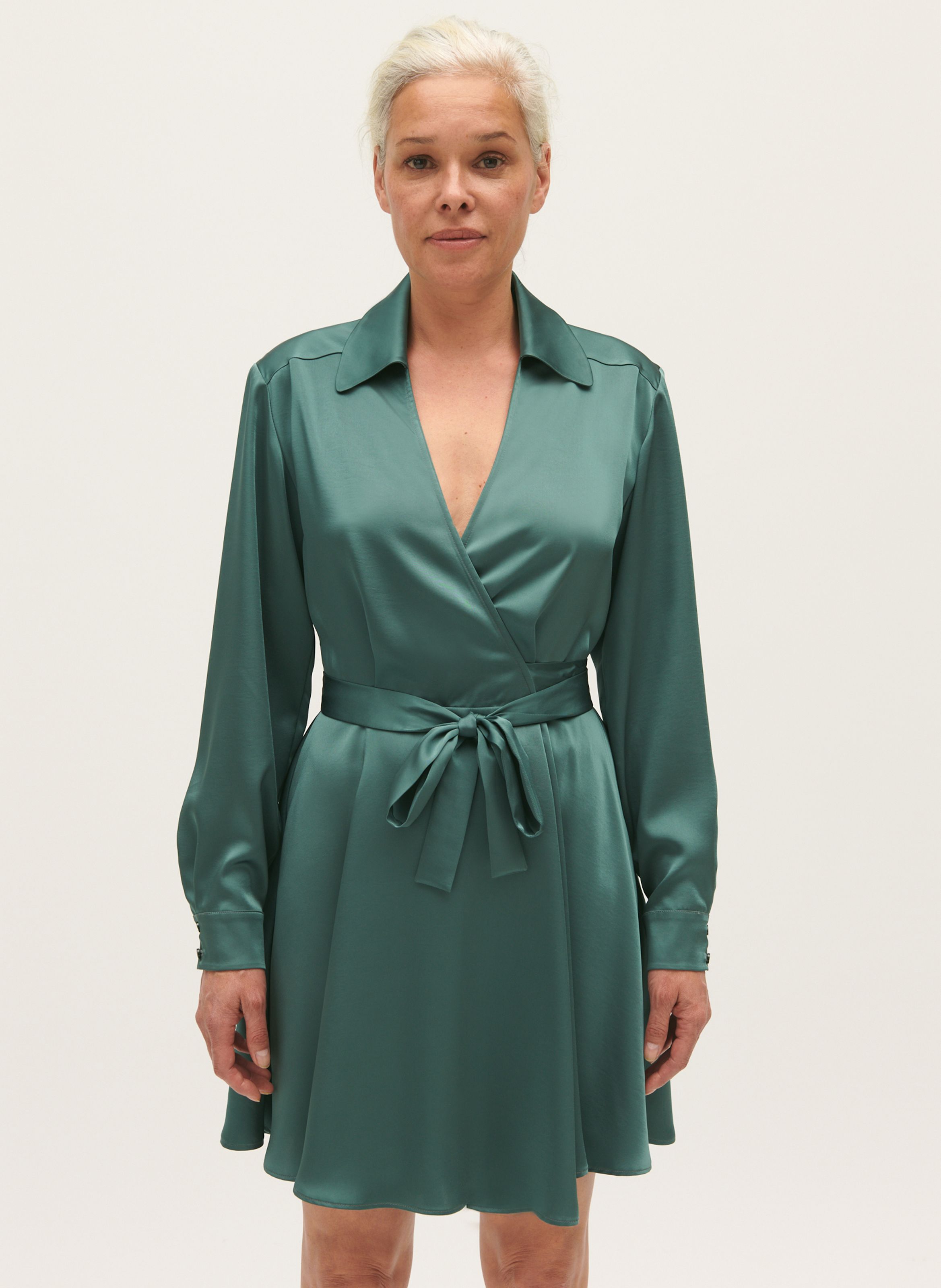 Vert Short satin finish wrap dress