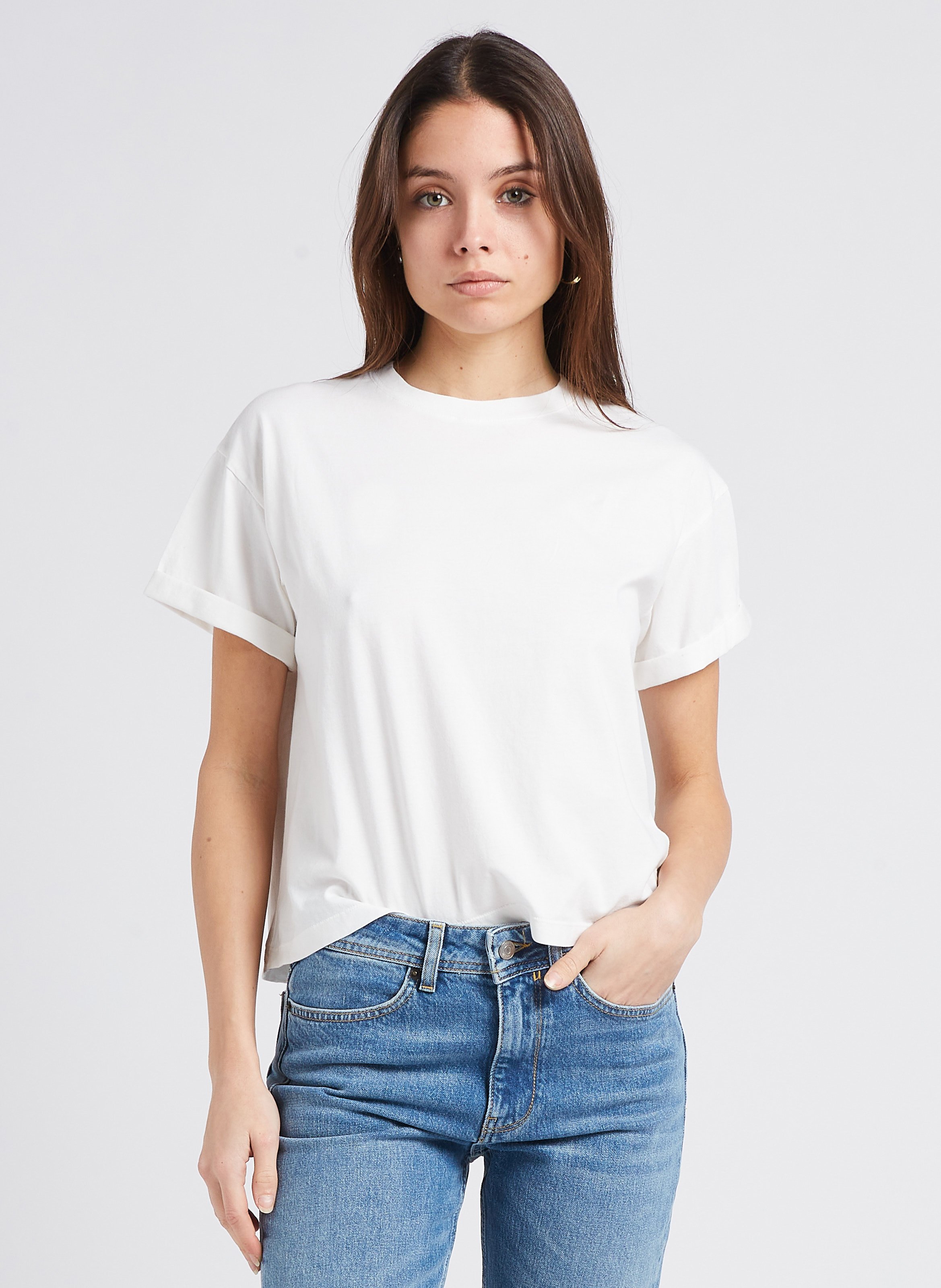 Straight cotton round-neck T-shirt BA&SH Beige