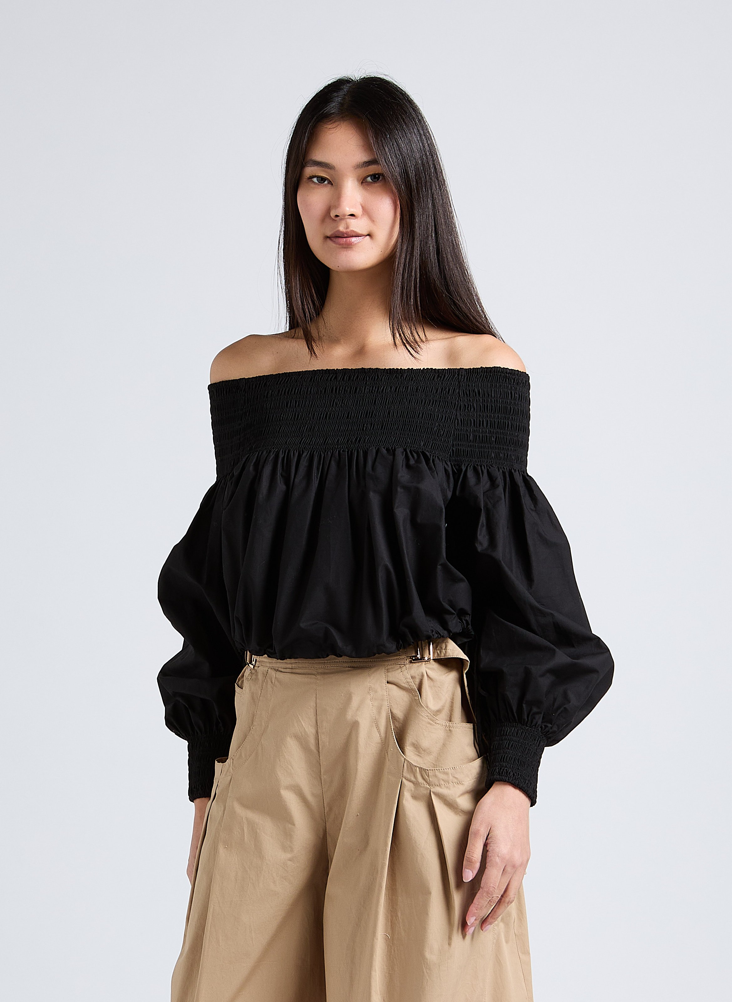 Top col bardot en coton MES DEMOISELLES Noir