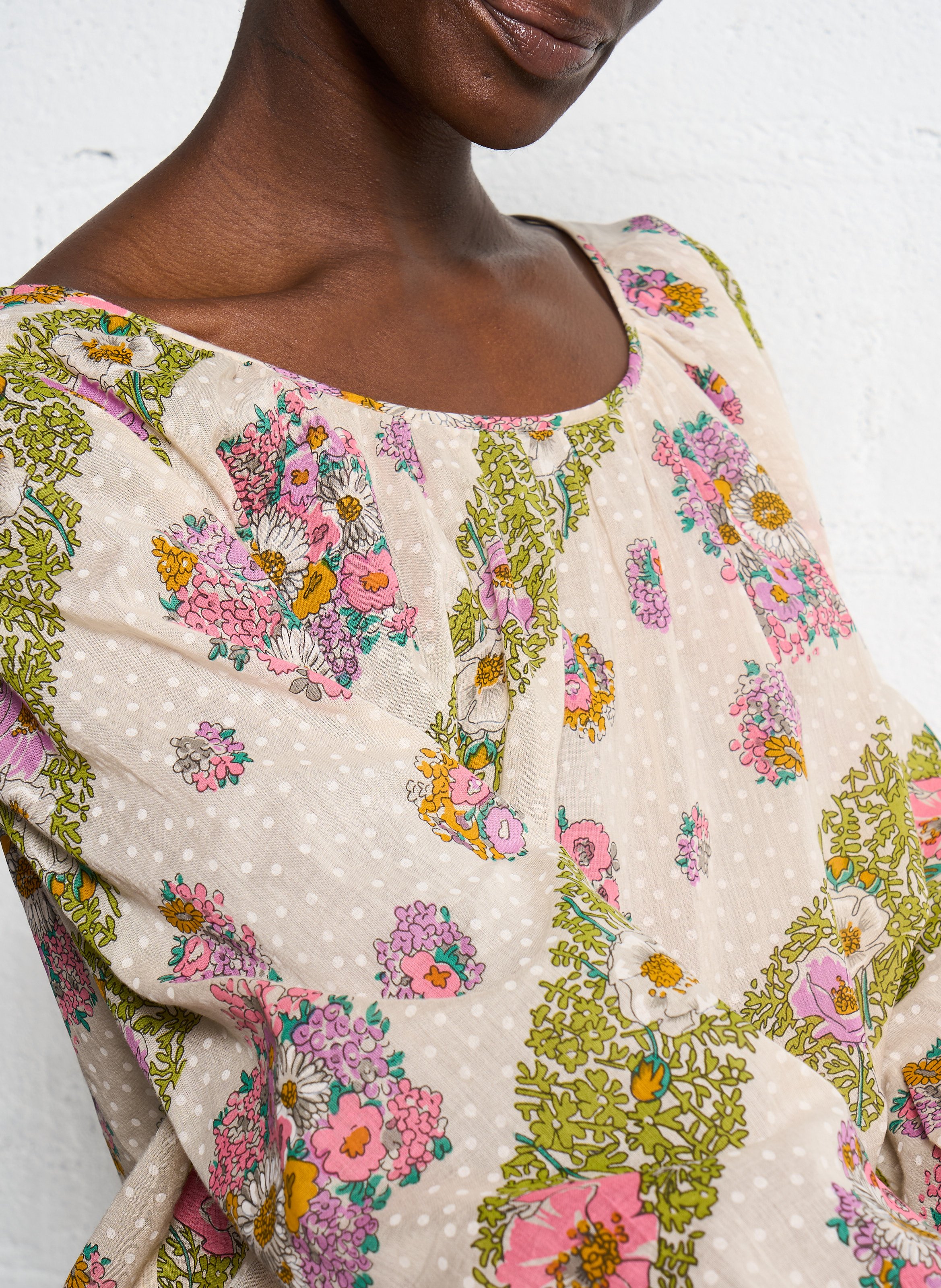 Cotton boat-neck blouse ANTIK BATIK Mehrfarbig