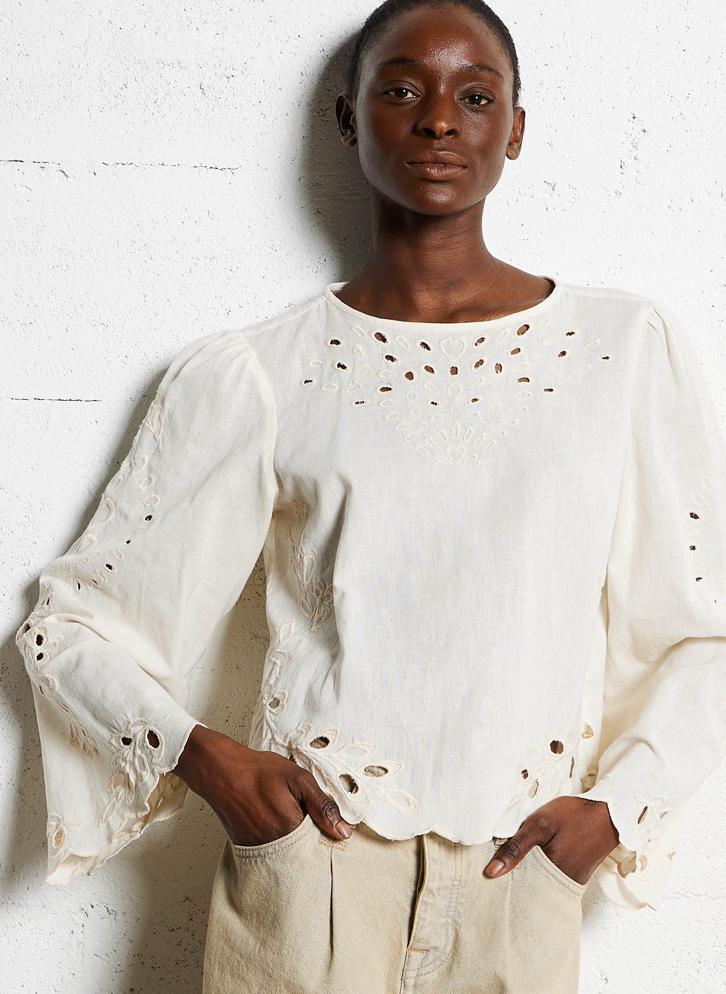 Straight blouse in embroidered blended organic cotton FABIENNE CHAPOT White