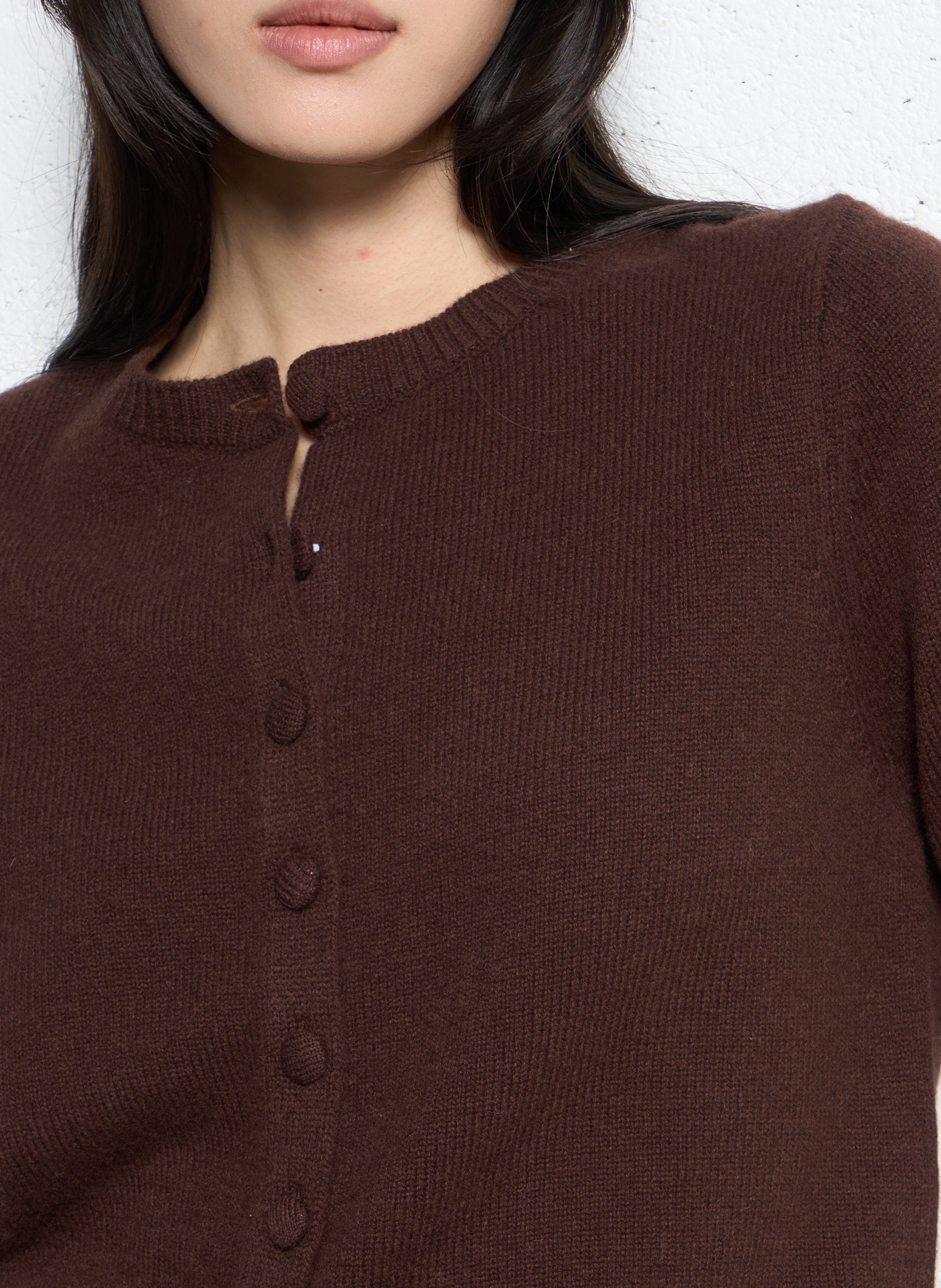 Gilet droit col rond en laine SUNCOO Marron