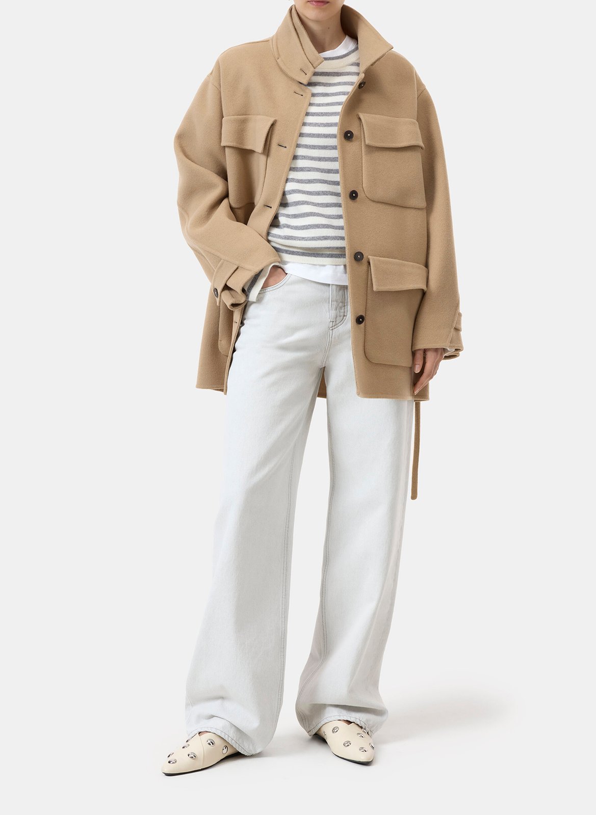 Manteau col montant boutonné en laine mélangée CLOSED Beige