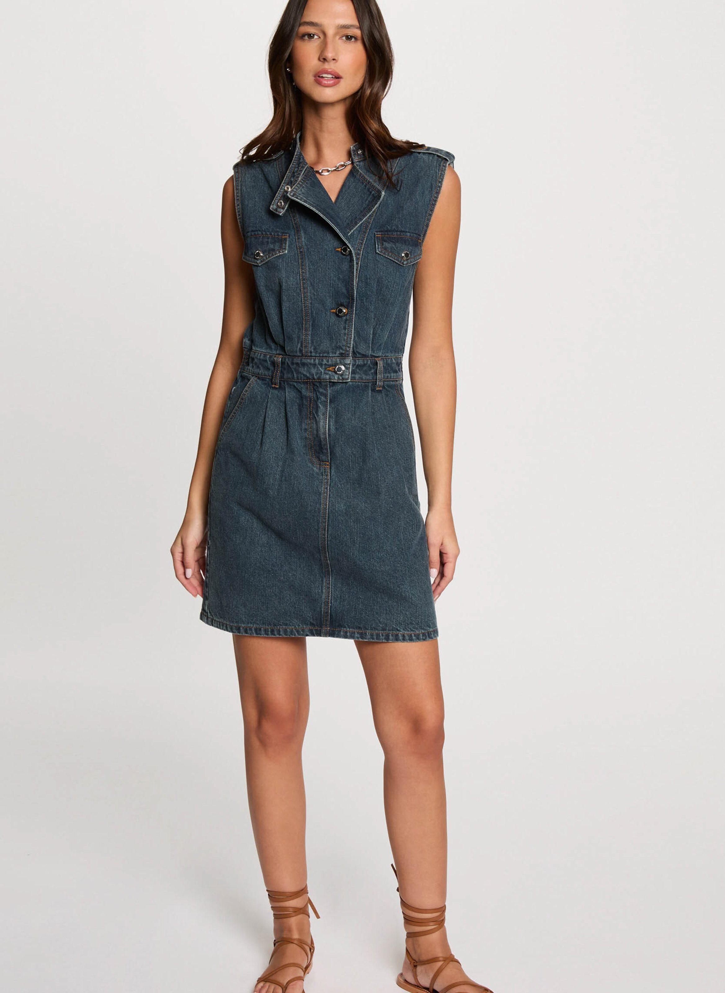 Korte jurk met opstaande kraag van denim MORGAN Blauw