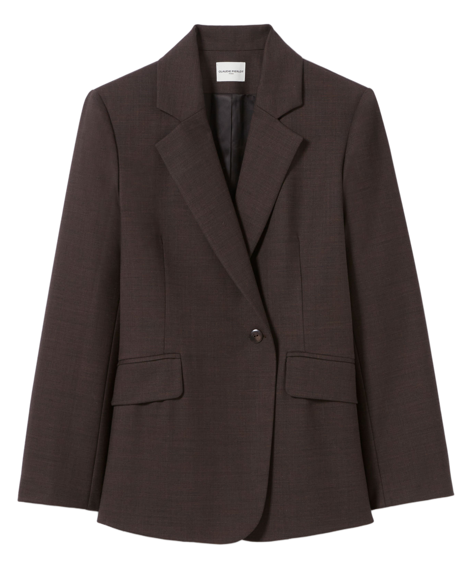 Veste tailleur droite unie en laine mélangée CLAUDIE PIERLOT Marron