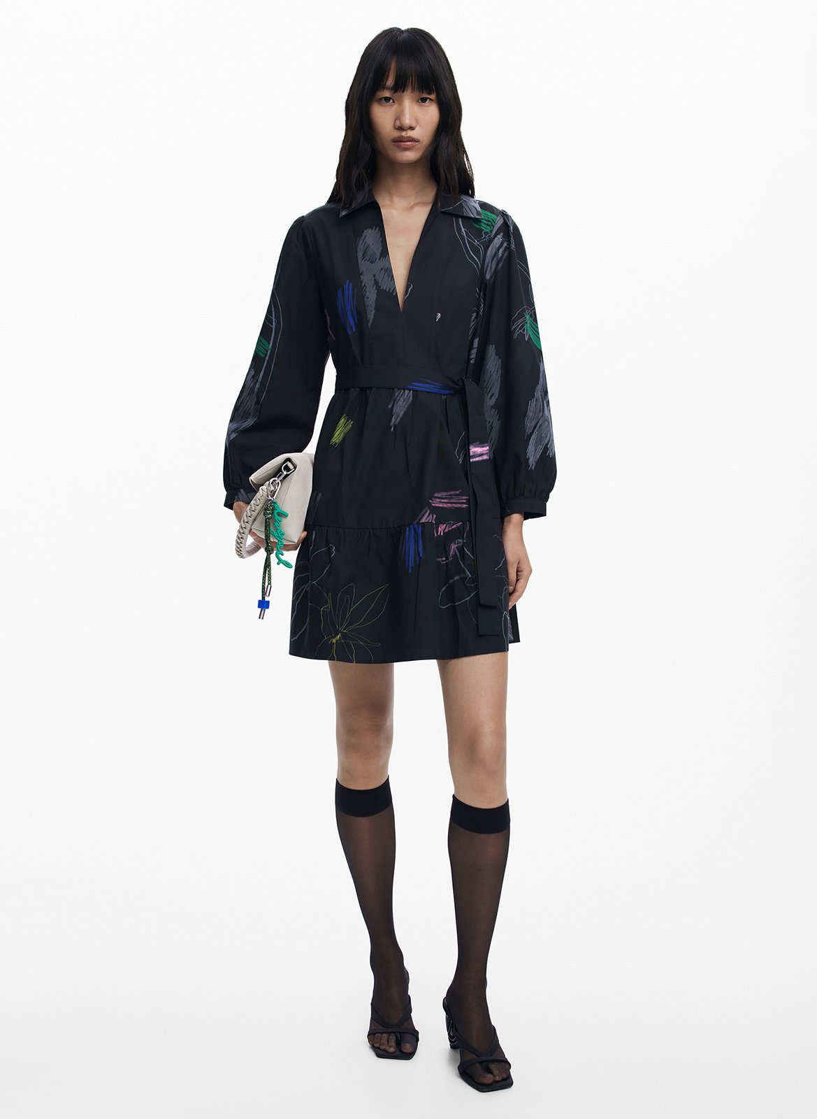 Robe courte col classique en coton DESIGUAL Noir