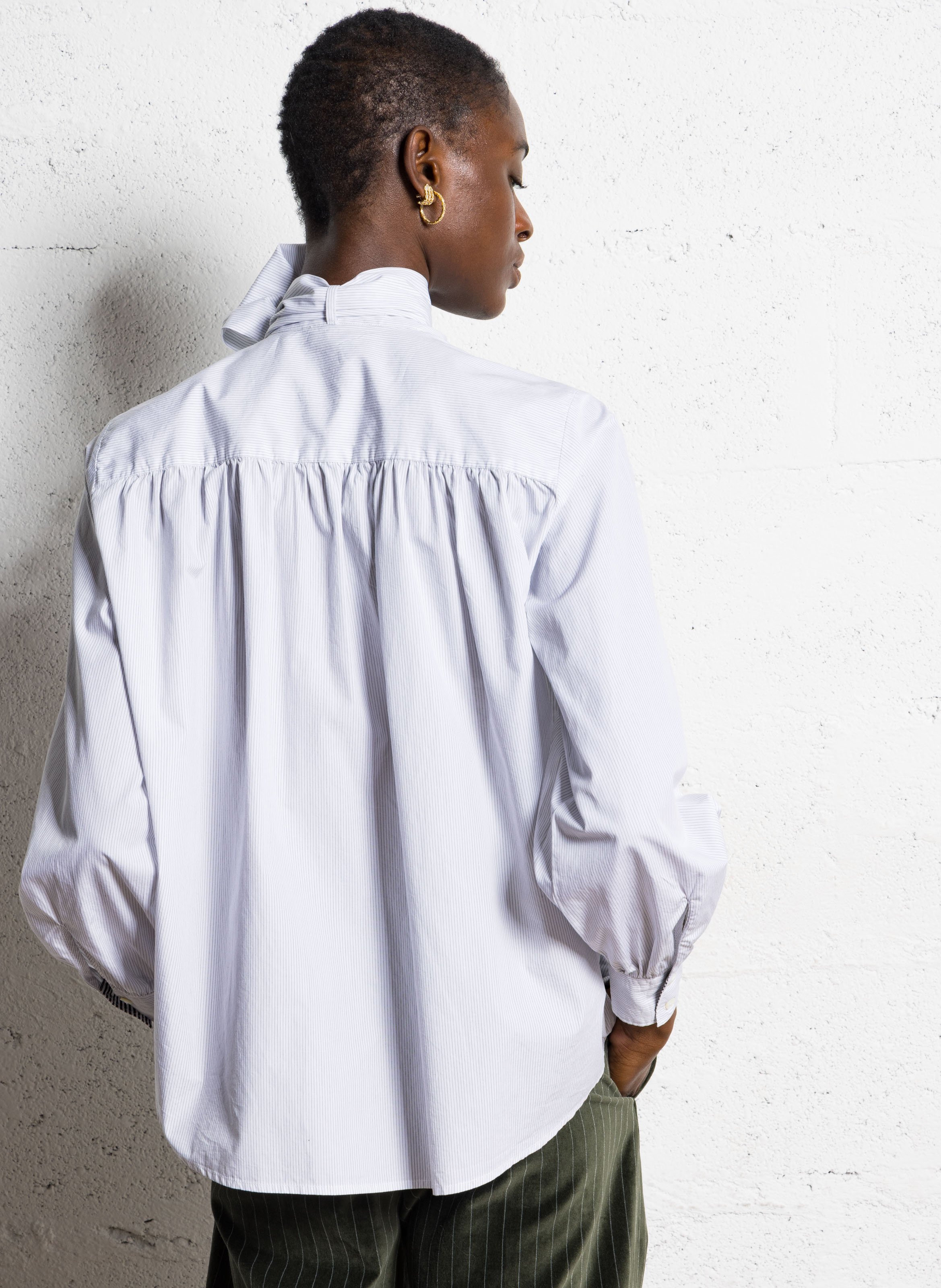 Chemise ample rayée avec écharpe DIEGA Blanc