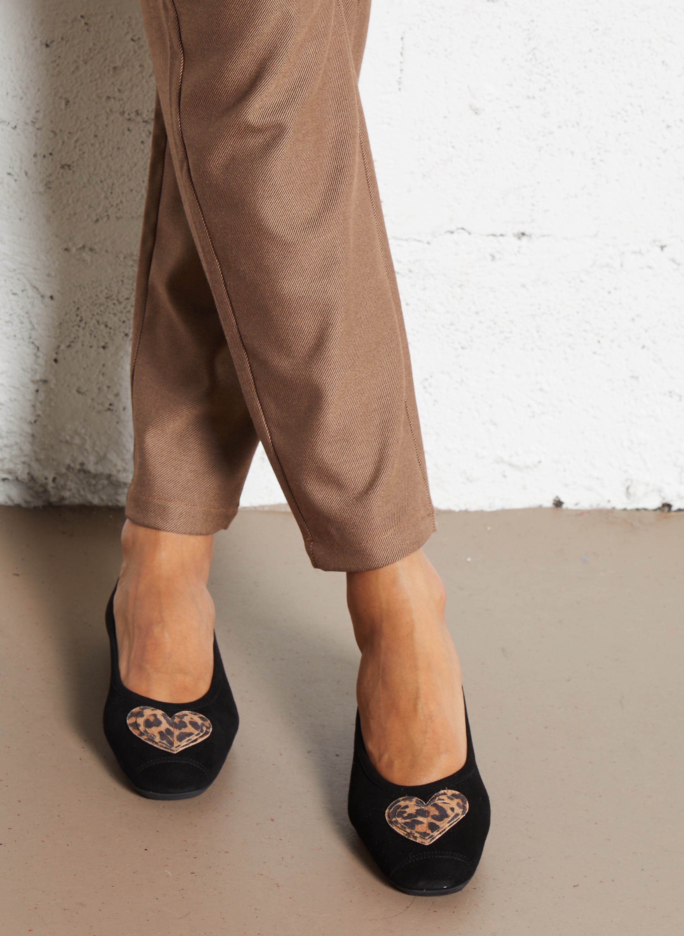 Platte ballerina's met luipaarddetail in leer REQINS Zwart