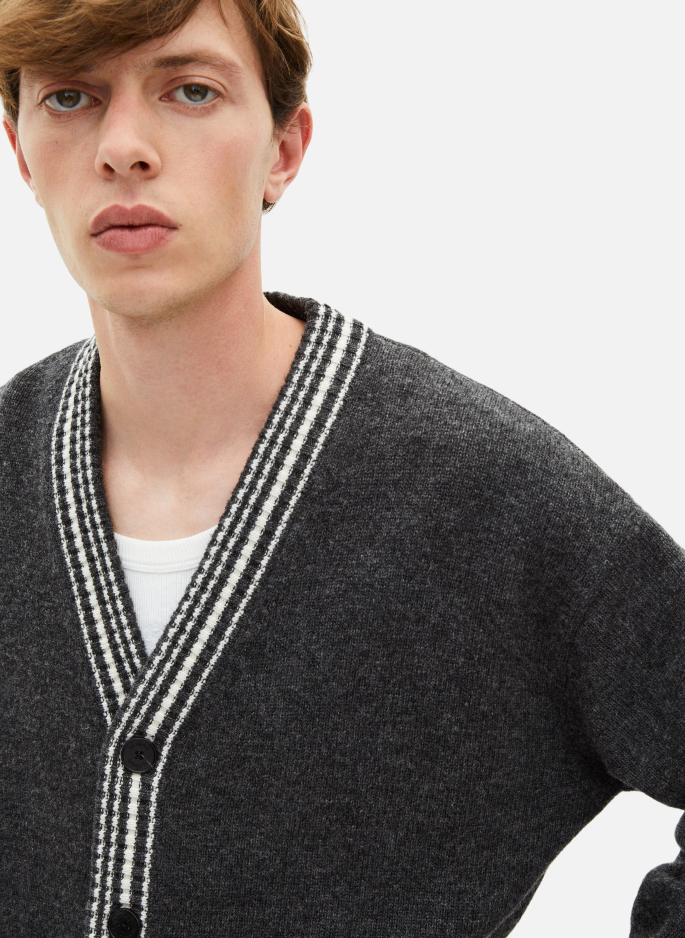Wool cardigan with contrasted stripes THE KOOPLES Grey
