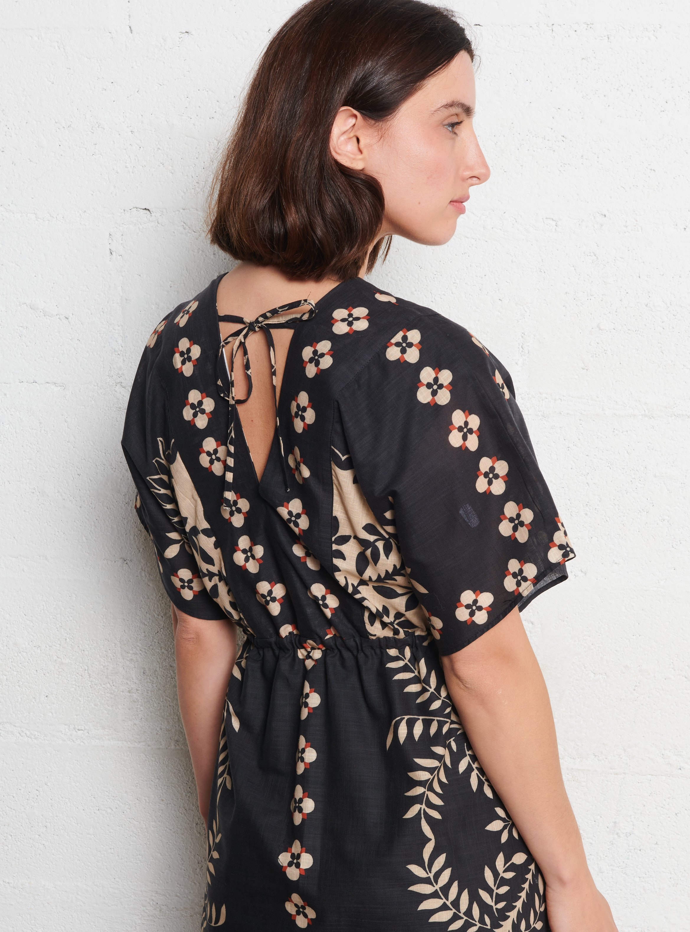 Robe midi cintrée à motif en coton SUD EXPRESS Noir