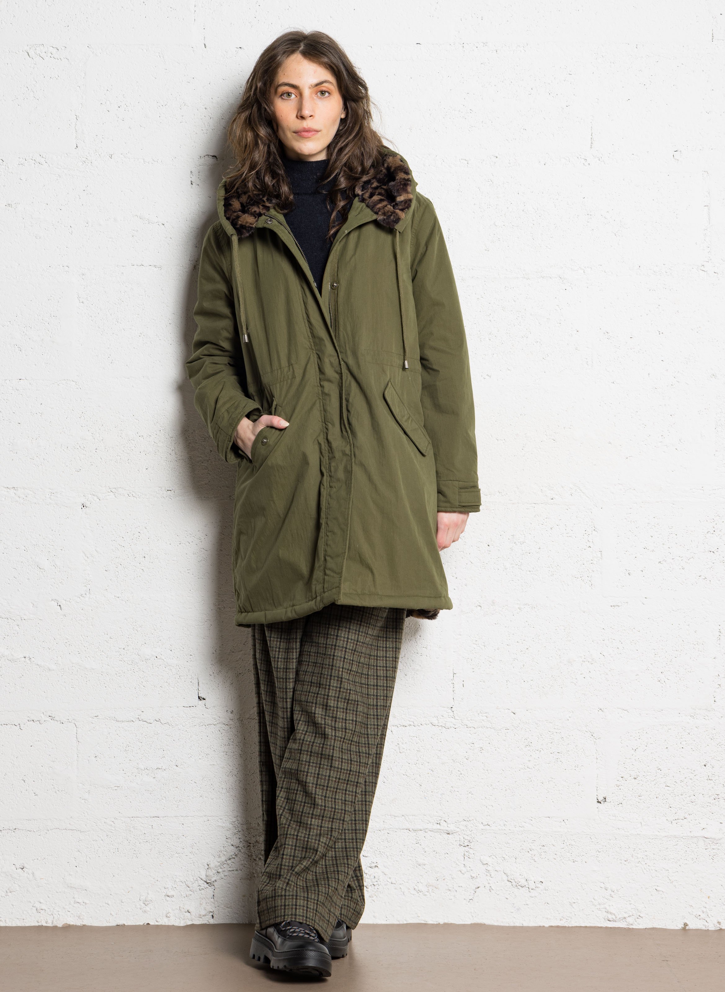 Oversized mantel met opstaande kraag van gemengd katoen SUD EXPRESS Groen