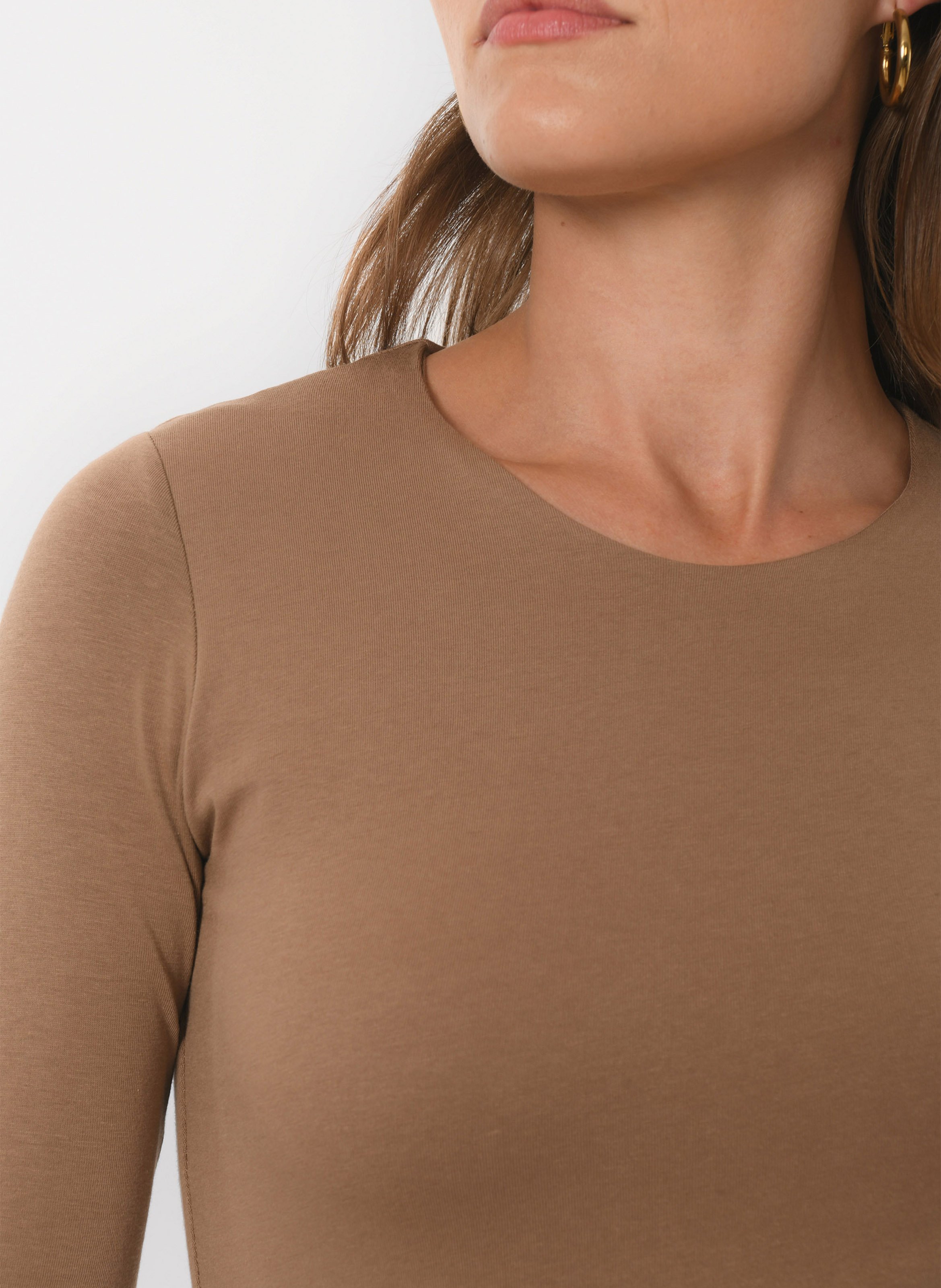 Tee-shirt moulant col rond en coton mélangé KOOKAI Beige