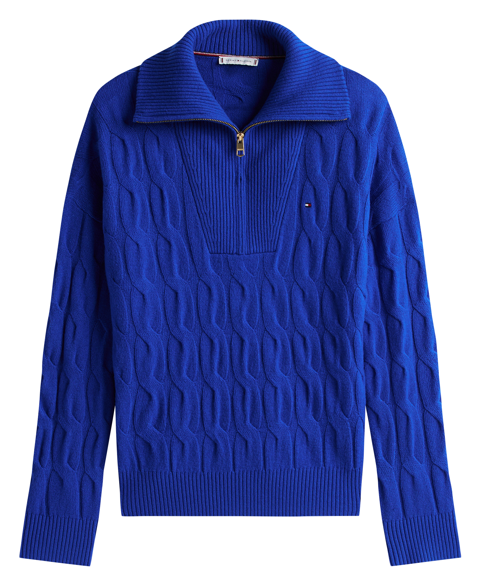 Pull col zippé en maille tressée TOMMY HILFIGER Bleu