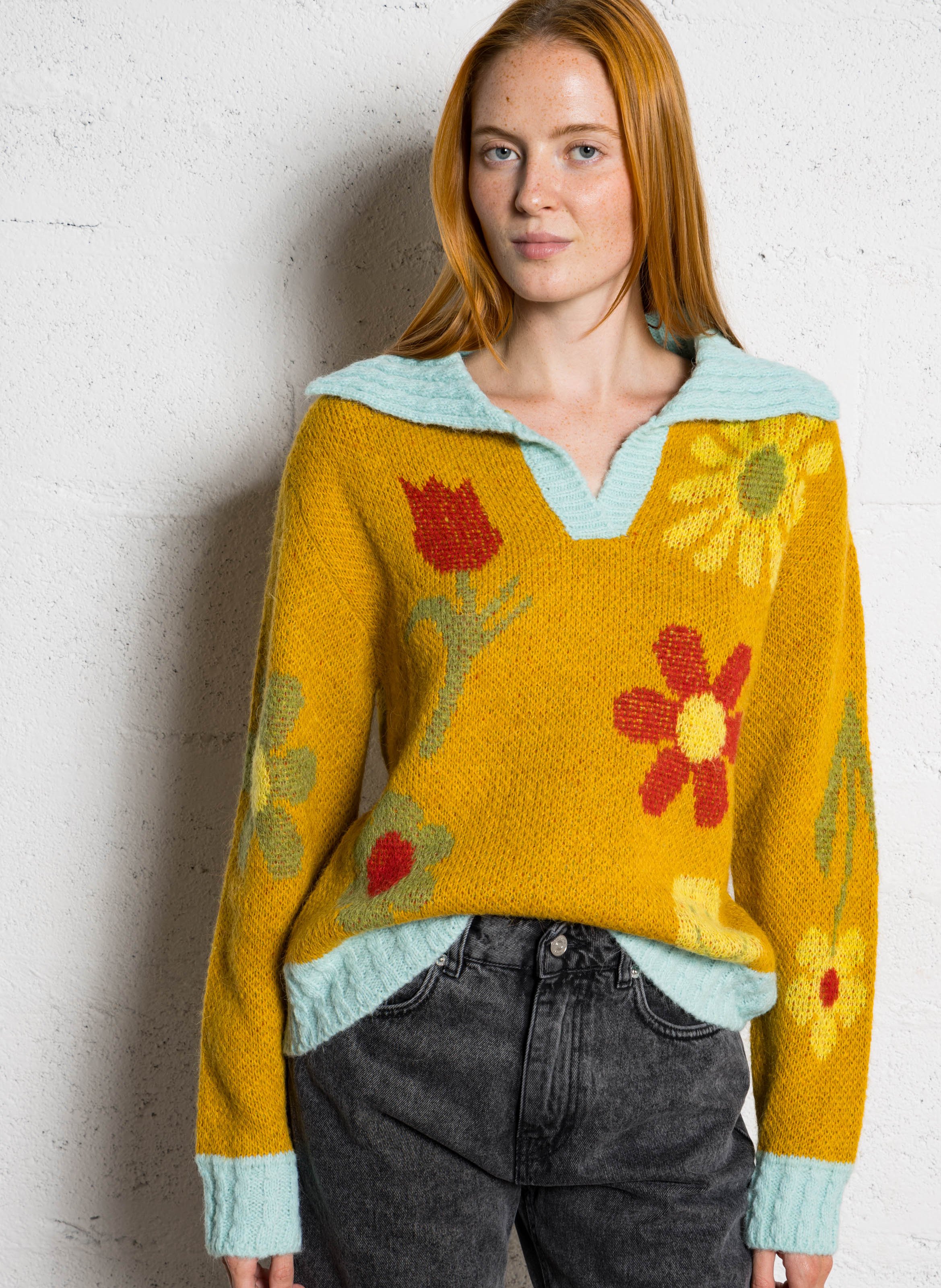 Oversize V-Ausschnitt Pullover mit Mustern DR BLOOM