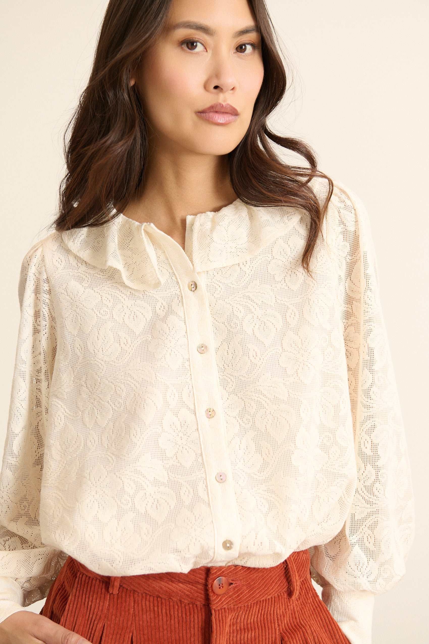 Blouse with ruffled lace collar GARANCE PARIS White