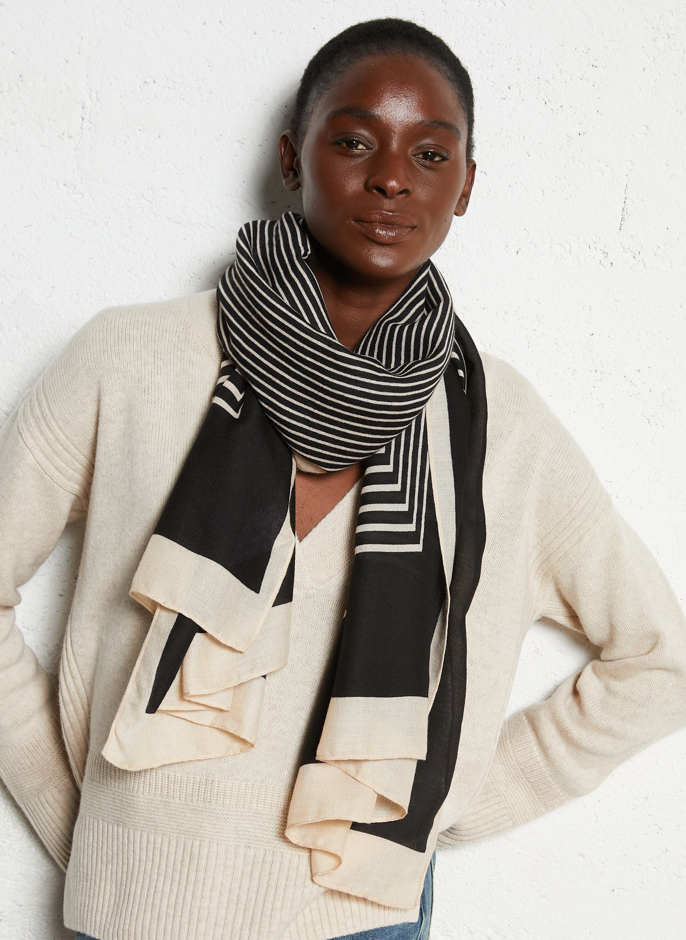 Foulard rayé AU PRINTEMPS PARIS Zwart