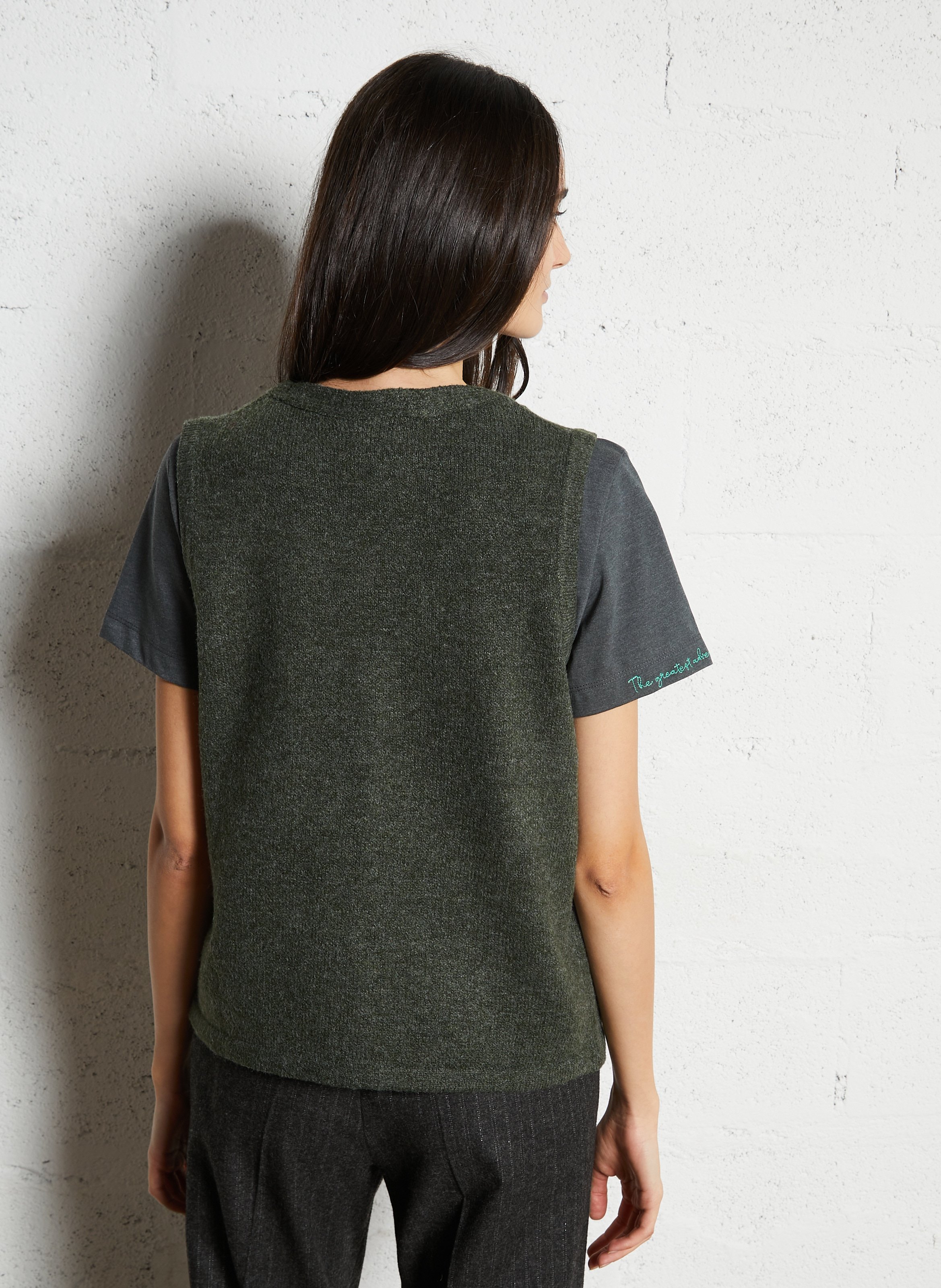 Straight V-neck vest in recycled knit VILA Green