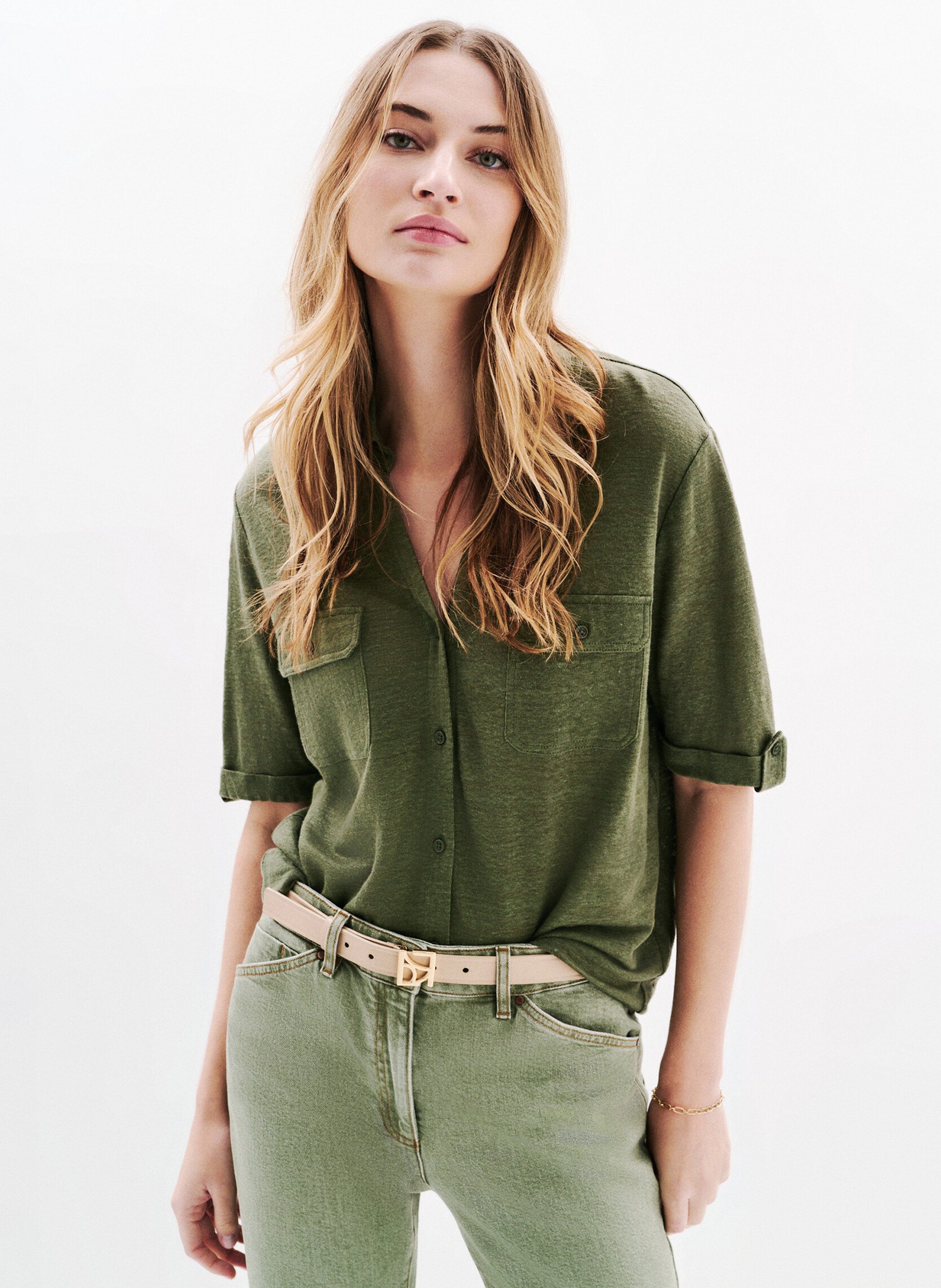 Straight linen shirt CAROLL Green