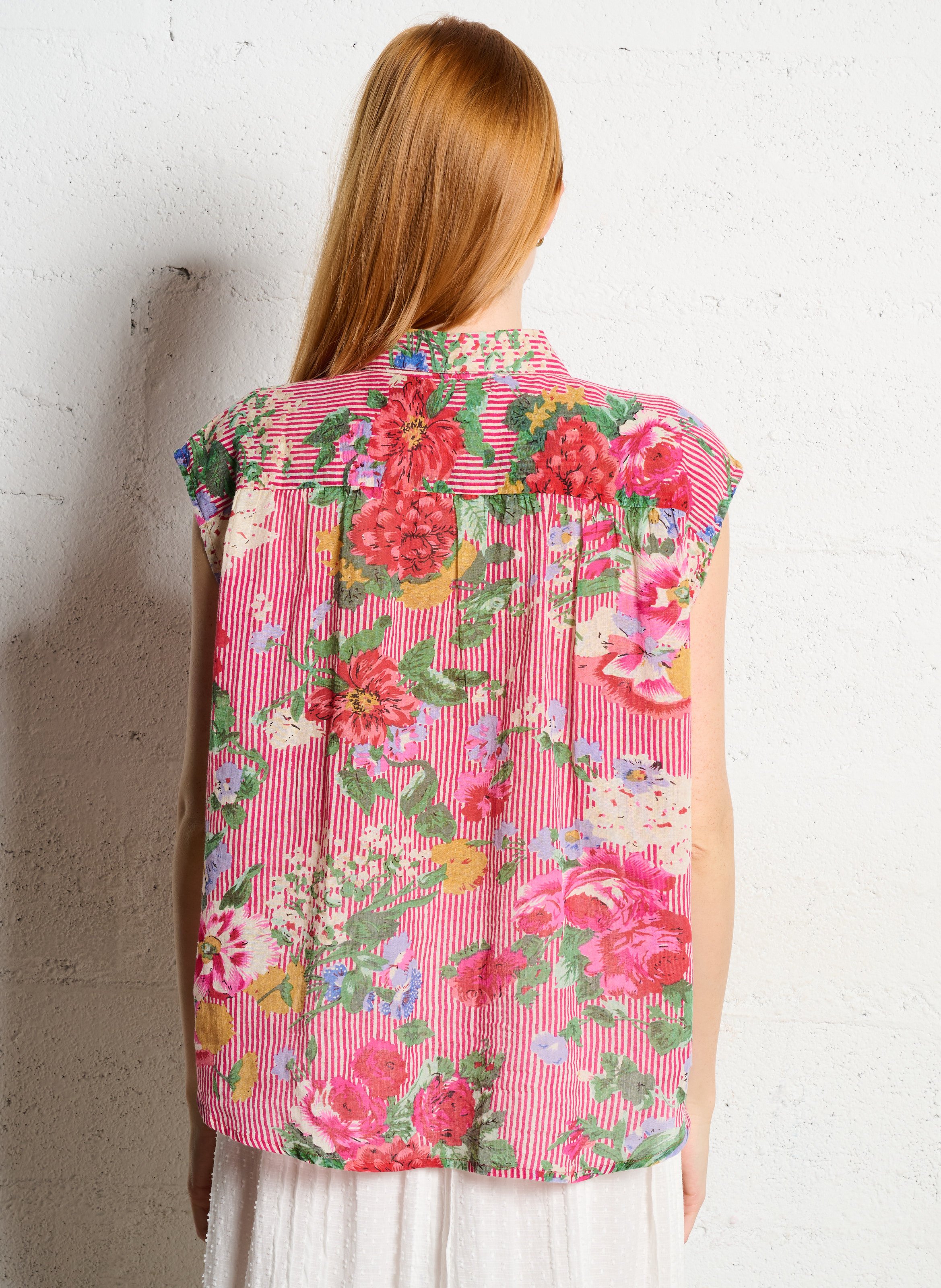 Oversize-Baumwollbluse mit klassischem Kragen und Print MAISON HOTEL Rot