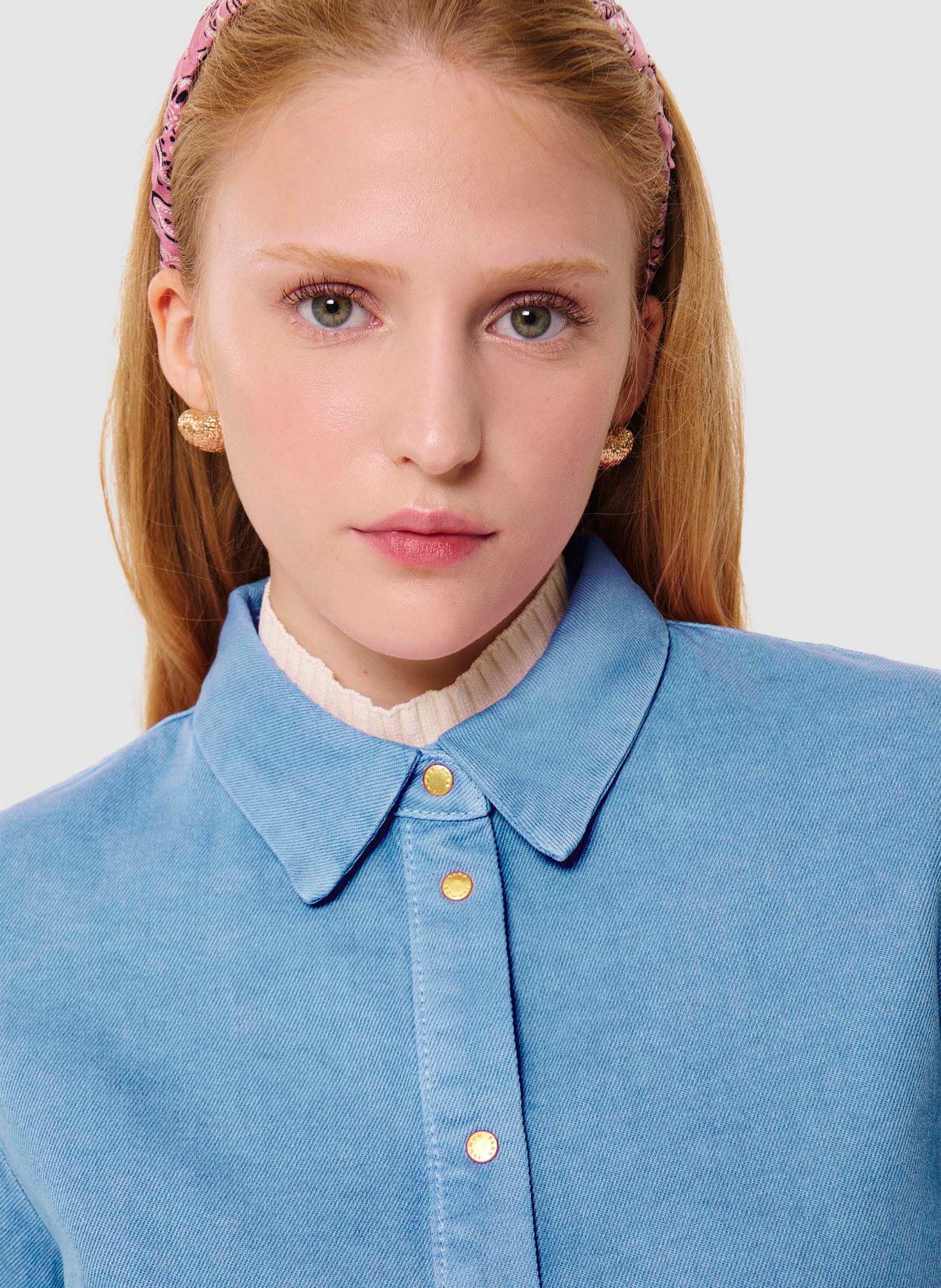 Korte knoopsluiting denim blouse TARA JARMON Blauw