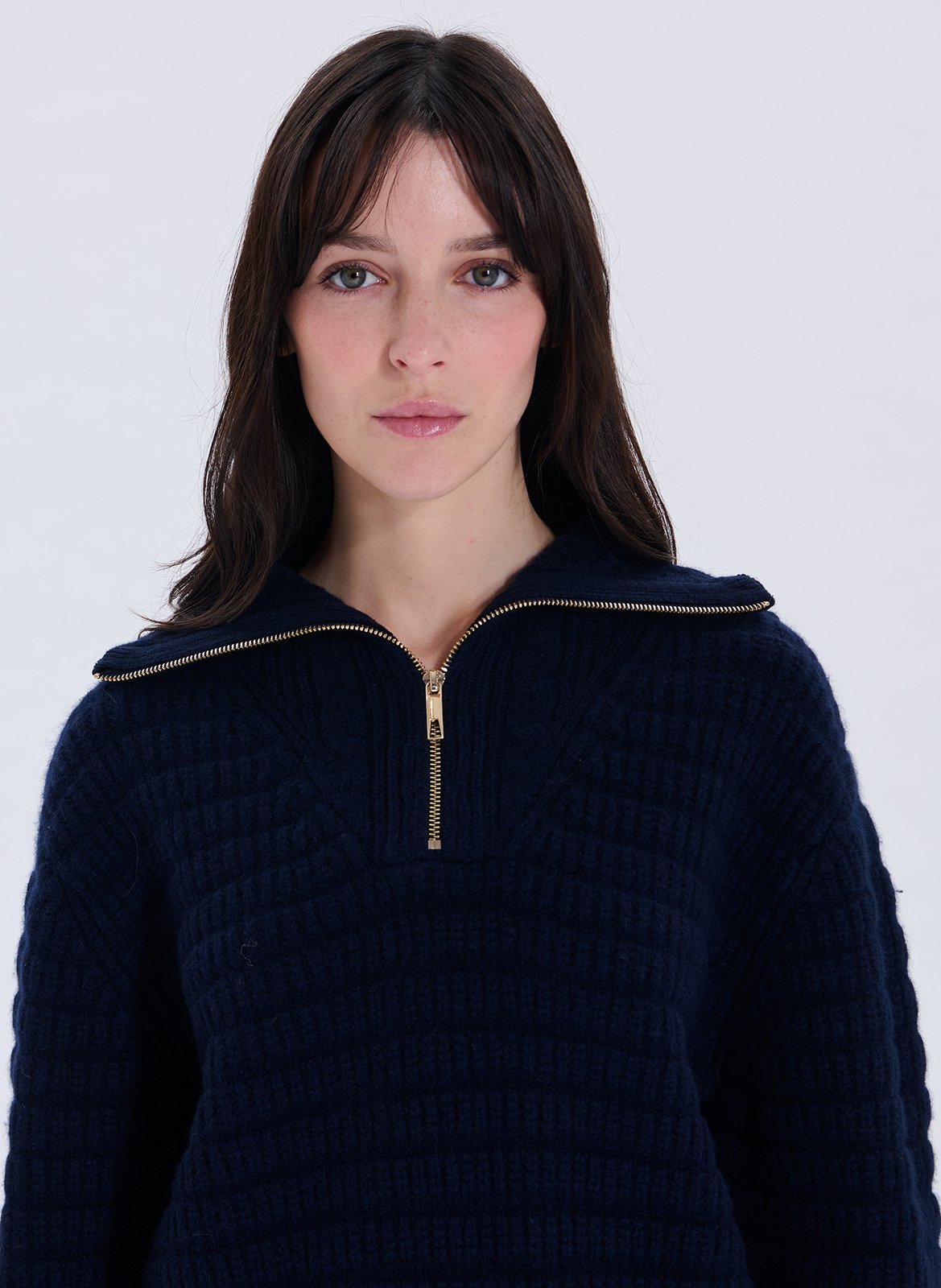 Pull oversize col camionneur en laine ZAPA Bleu