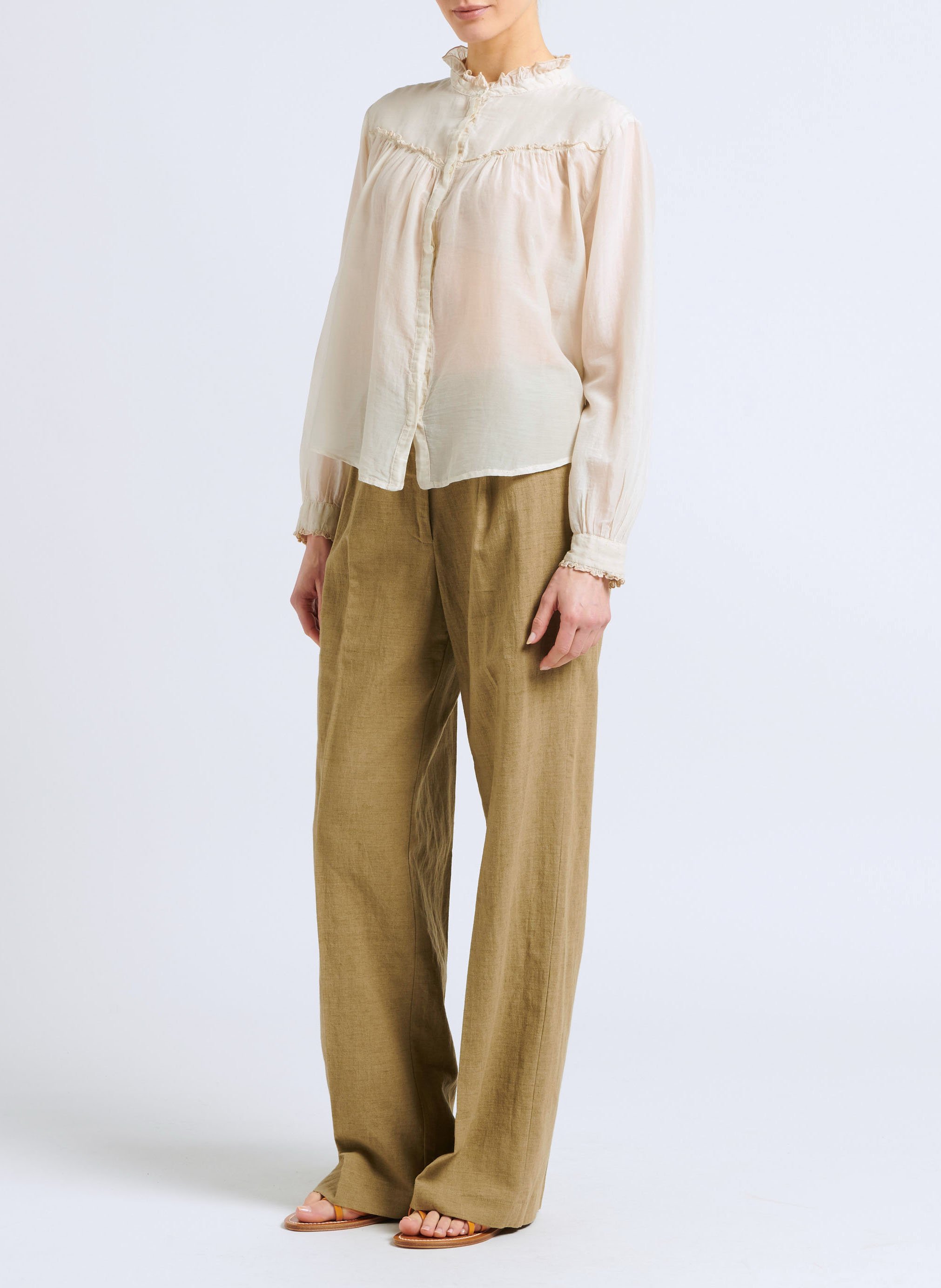 Ruffled silk and cotton blouse POMANDERE White