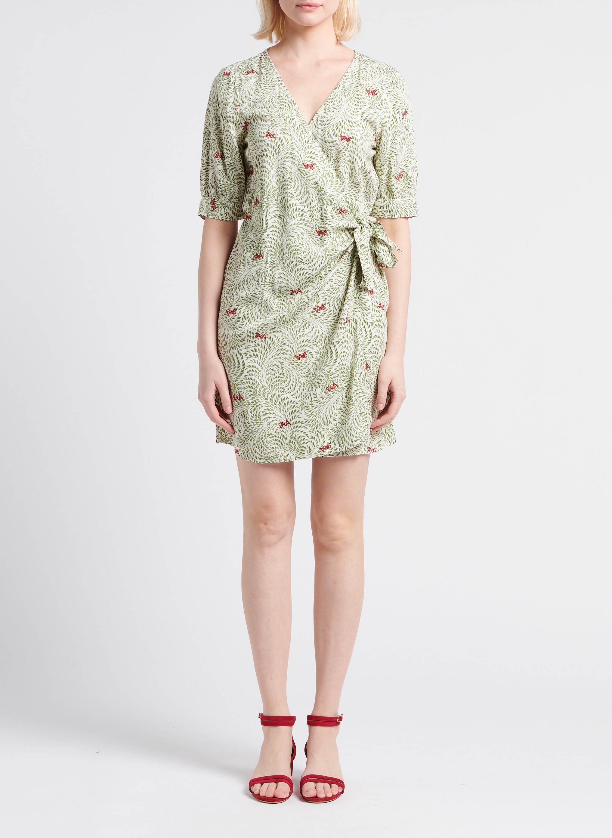 Printed wrap dress VILA Beige