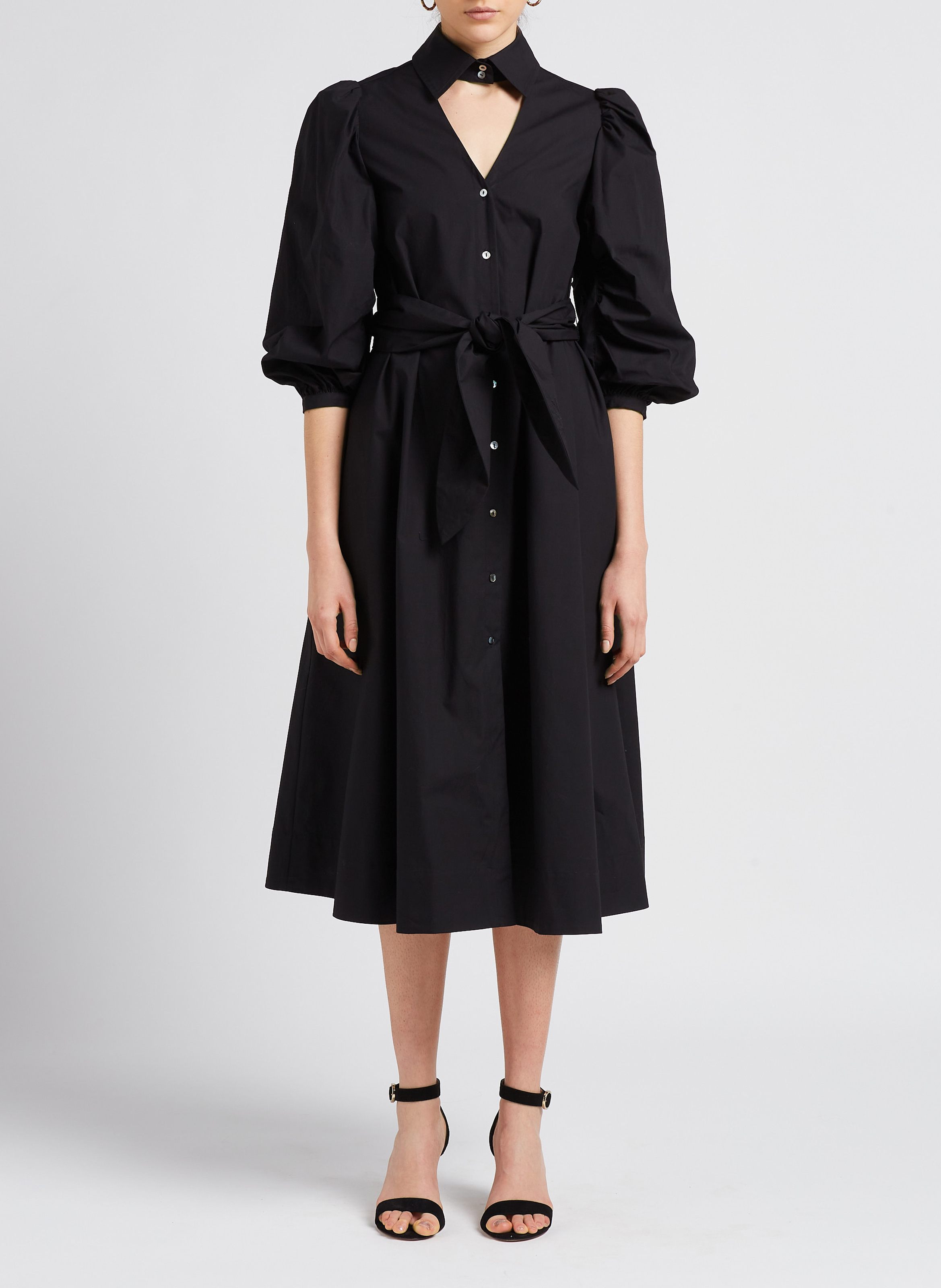 Lange jurk van 100% biokatoen met afneembare kraag KARL LAGERFELD Zwart