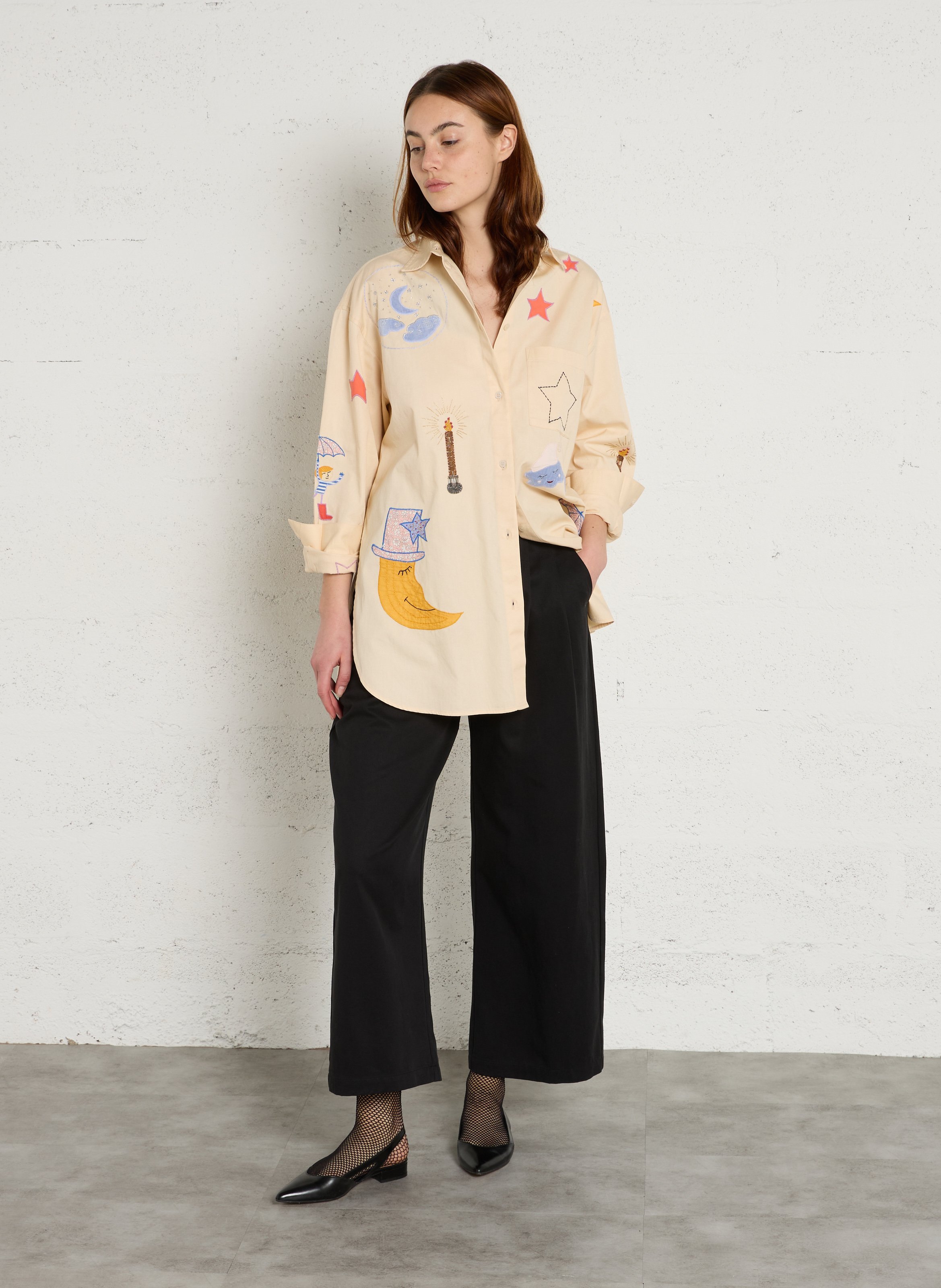 Oversized Bio-Baumwollhemd mit Stickerei STELLA NOVA