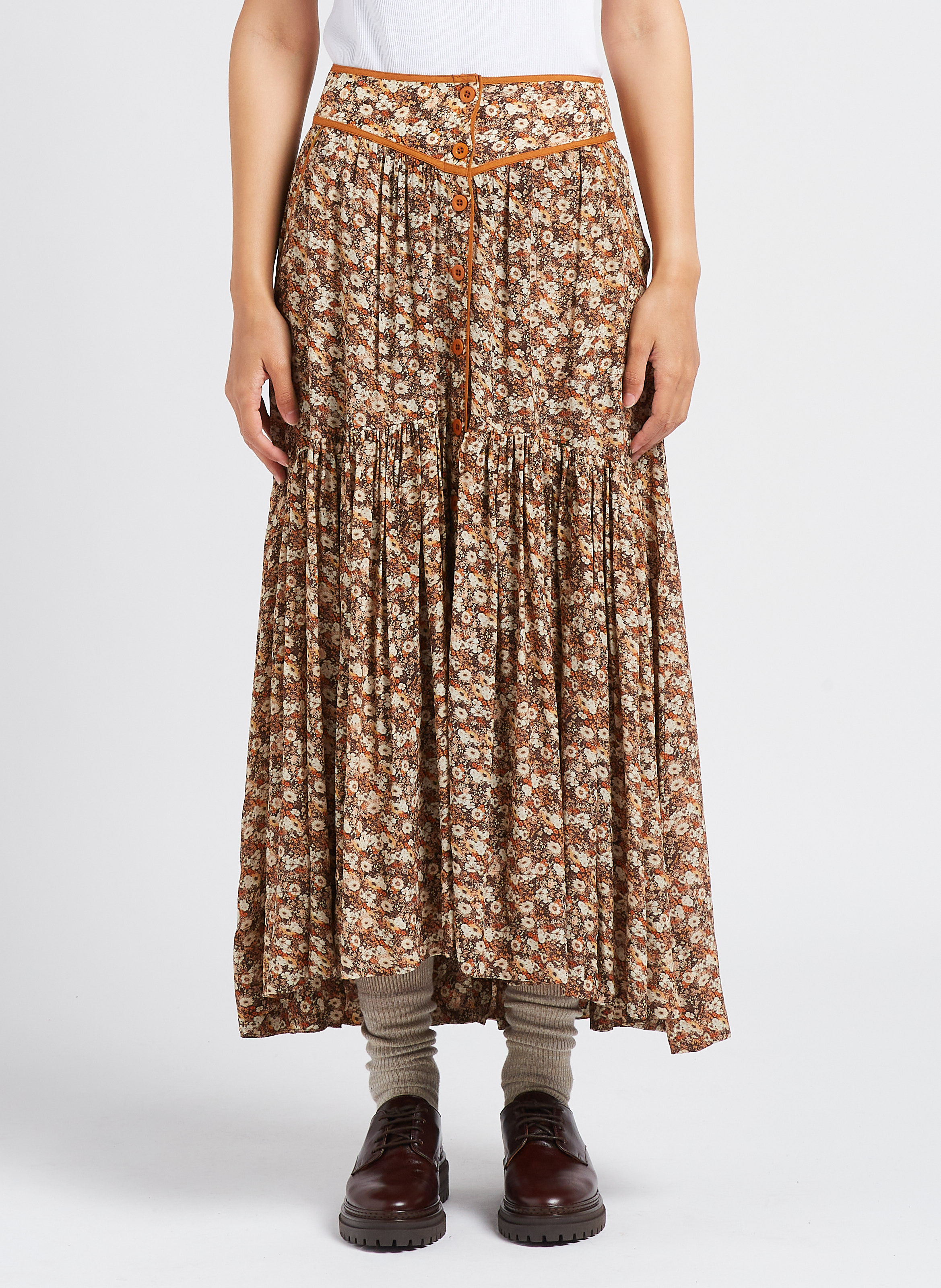 Jupe longue imprimée  SWILDENS Orange